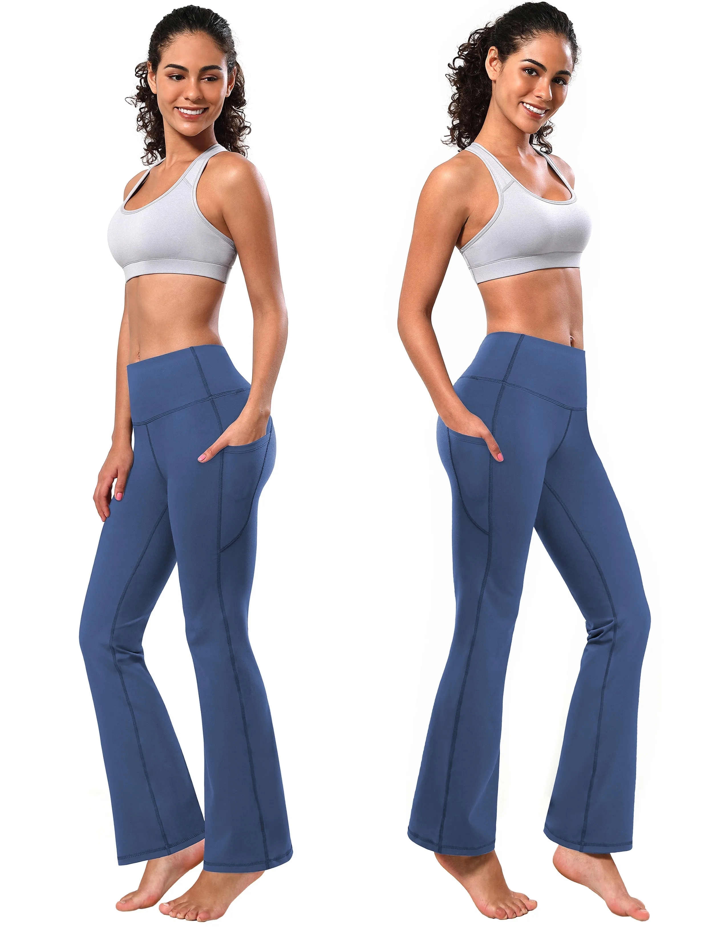 29" 31" 33" 35" 37"  Side Pockets Bootcut Leggings purplishblue_Jogging