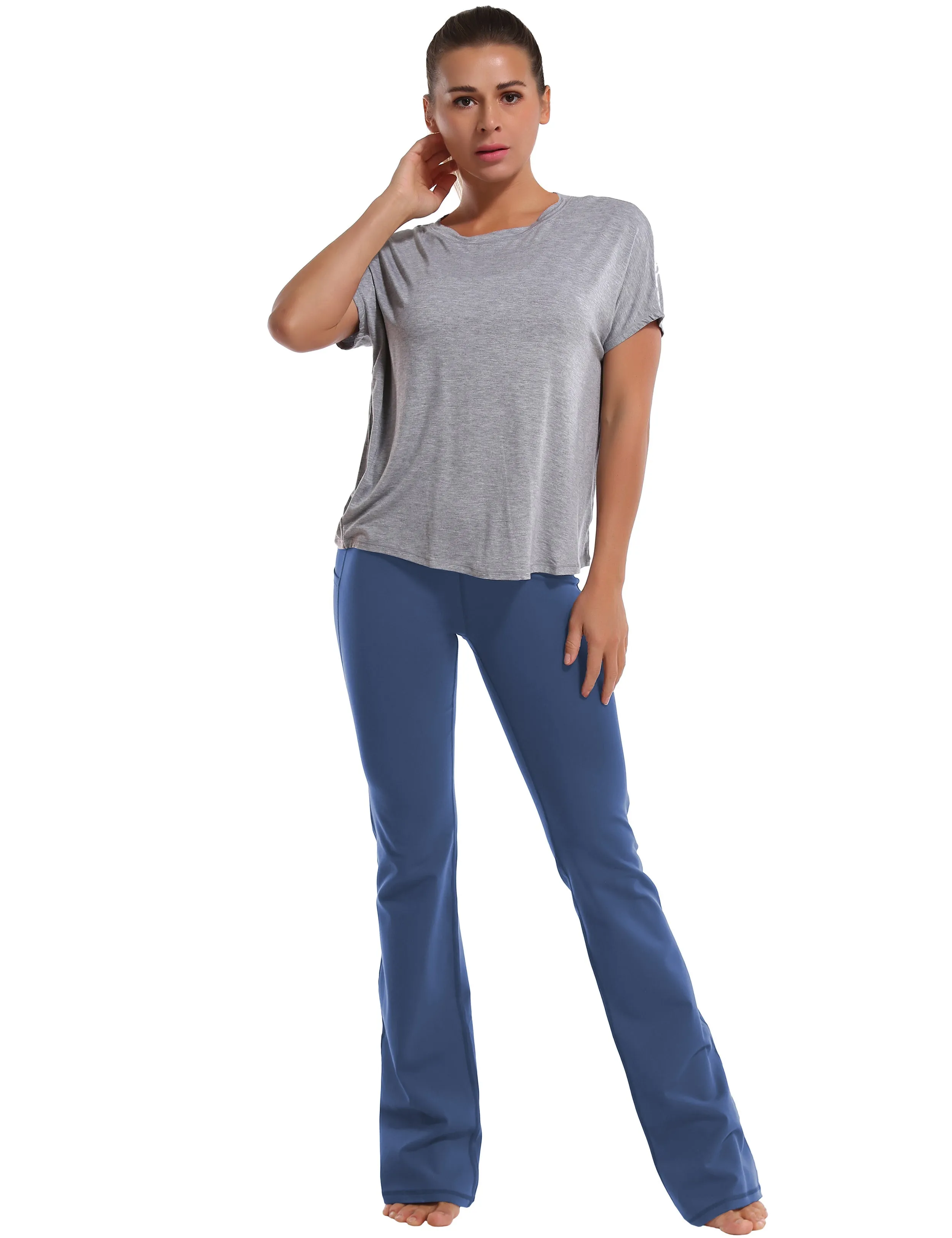29" 31" 33" 35" 37"  Side Pockets Bootcut Leggings purplishblue_Jogging