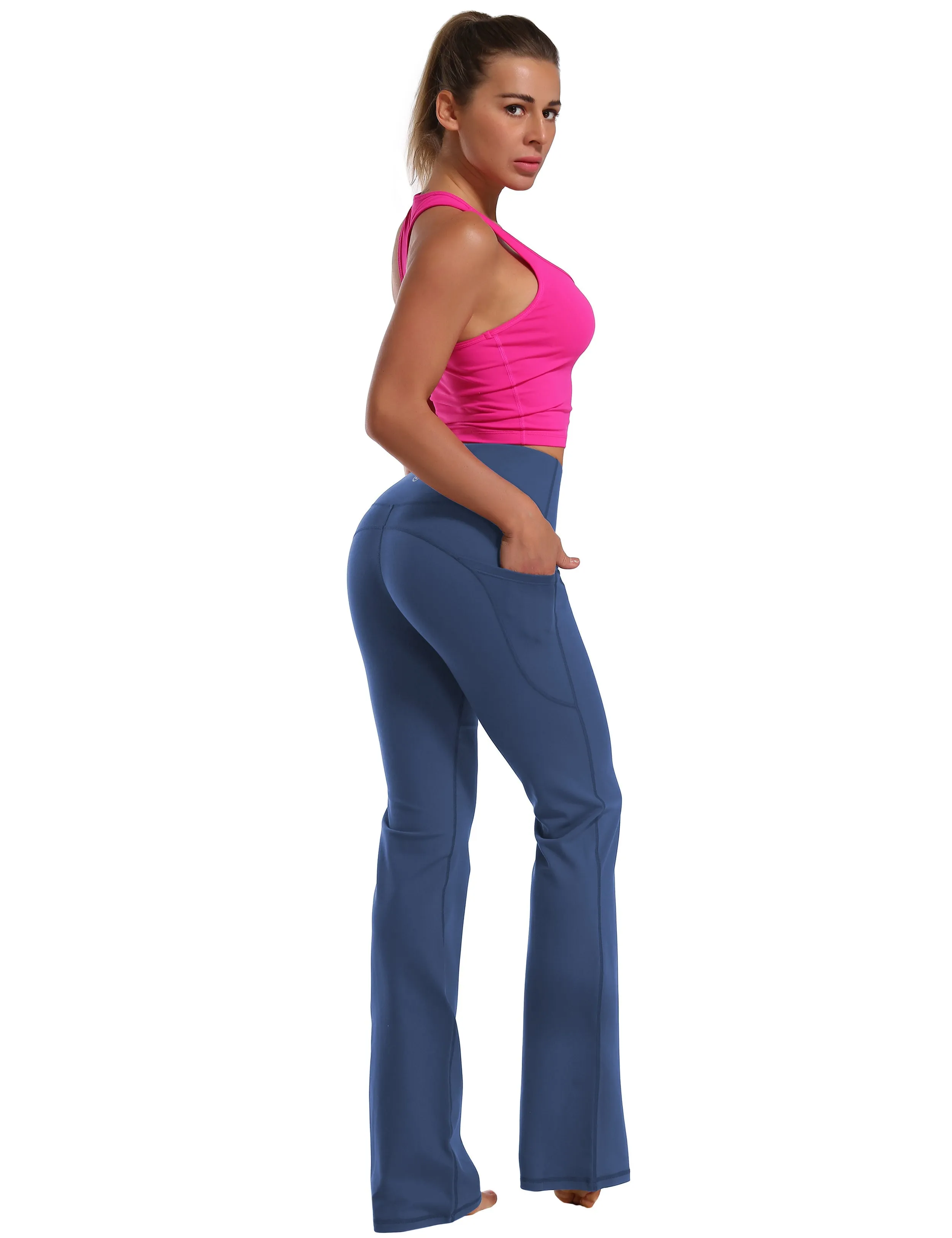 29" 31" 33" 35" 37"  Side Pockets Bootcut Leggings purplishblue_Jogging