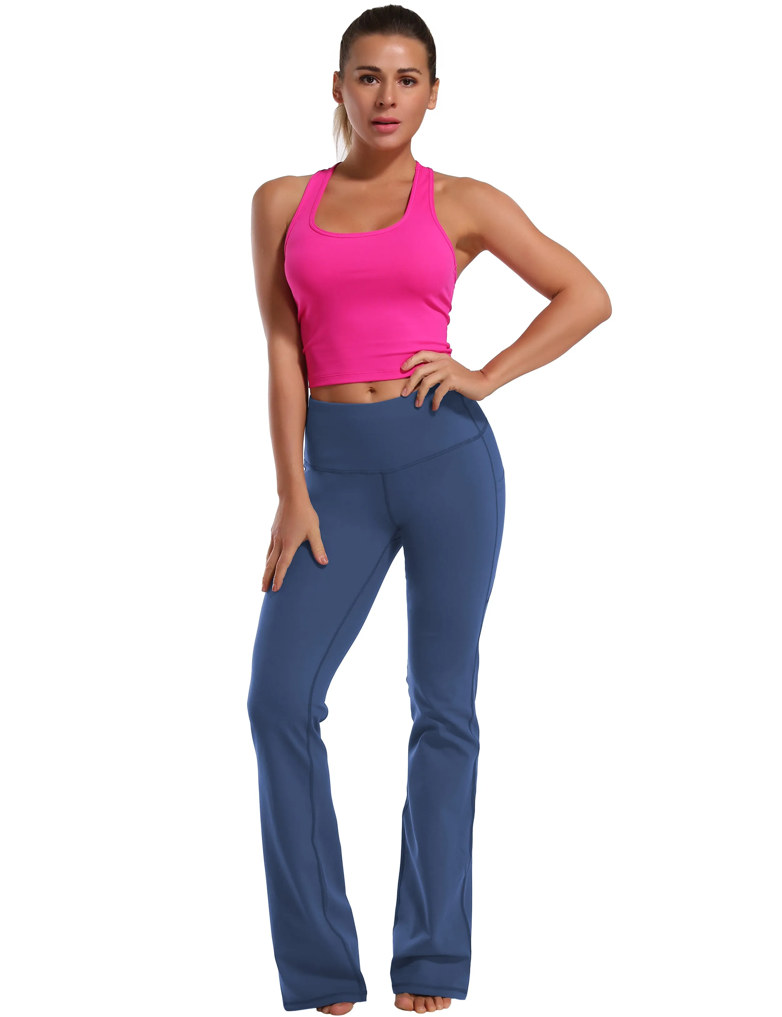 29" 31" 33" 35" 37"  Side Pockets Bootcut Leggings purplishblue_Jogging