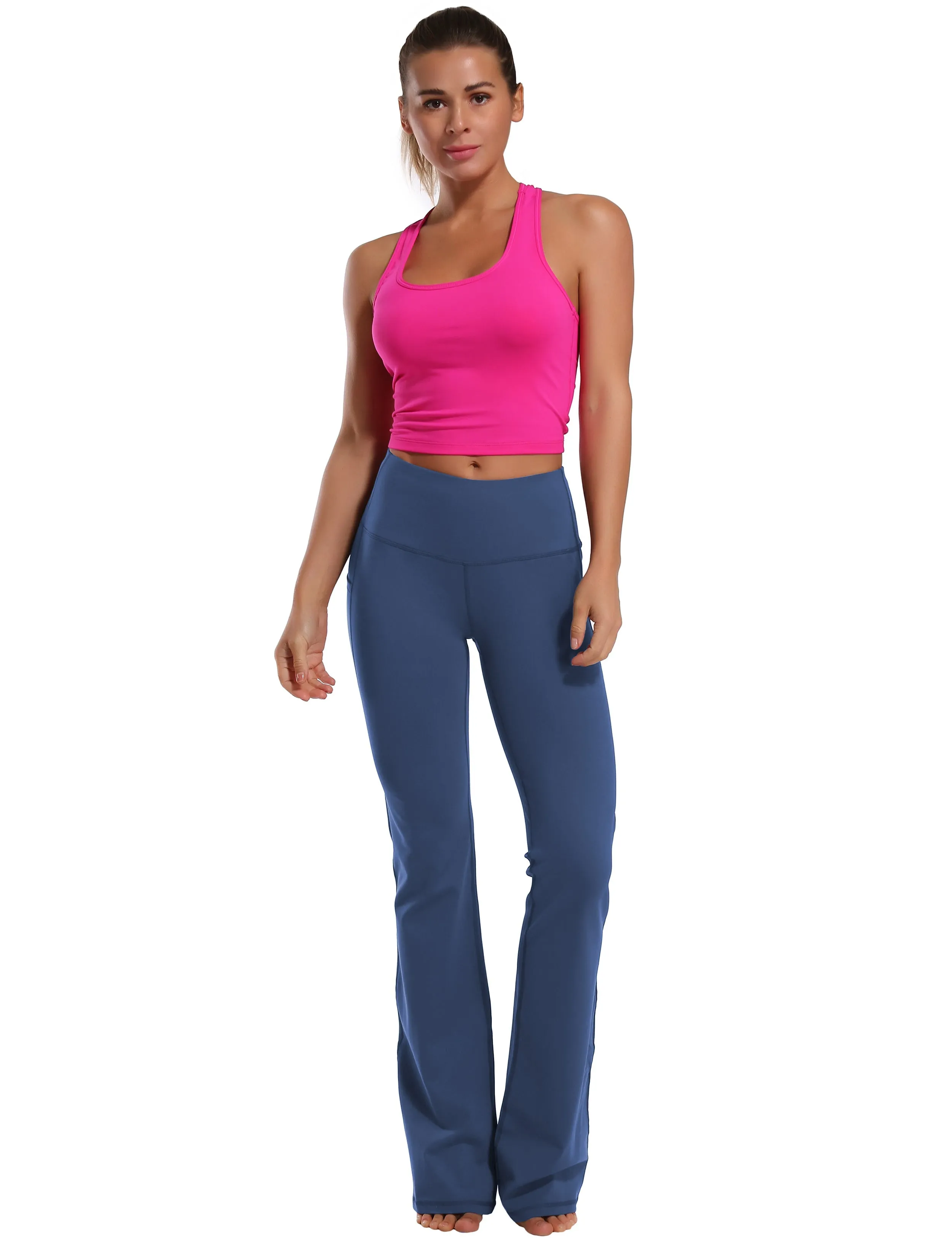 29" 31" 33" 35" 37"  Side Pockets Bootcut Leggings purplishblue_Jogging