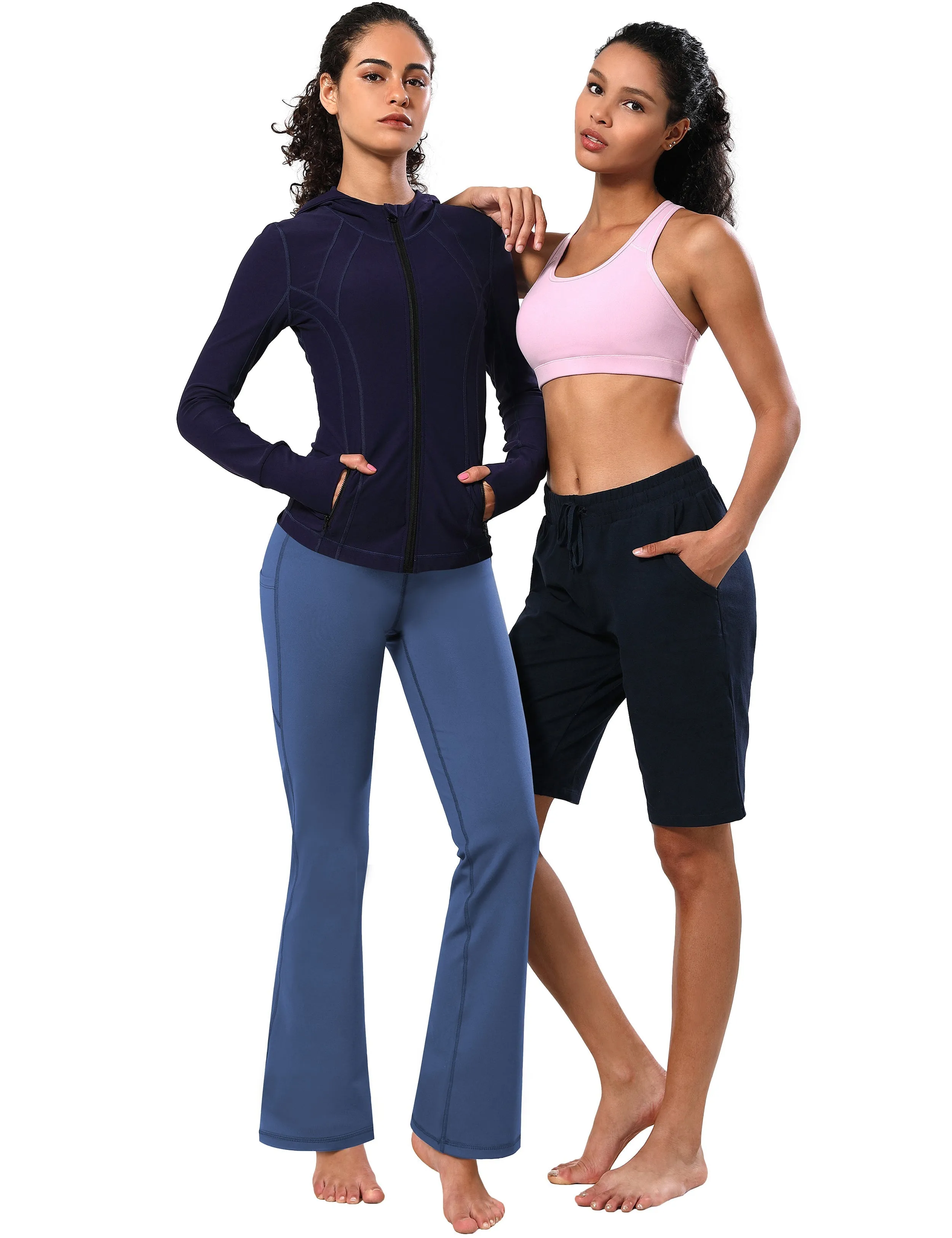 29" 31" 33" 35" 37"  Side Pockets Bootcut Leggings purplishblue_Jogging
