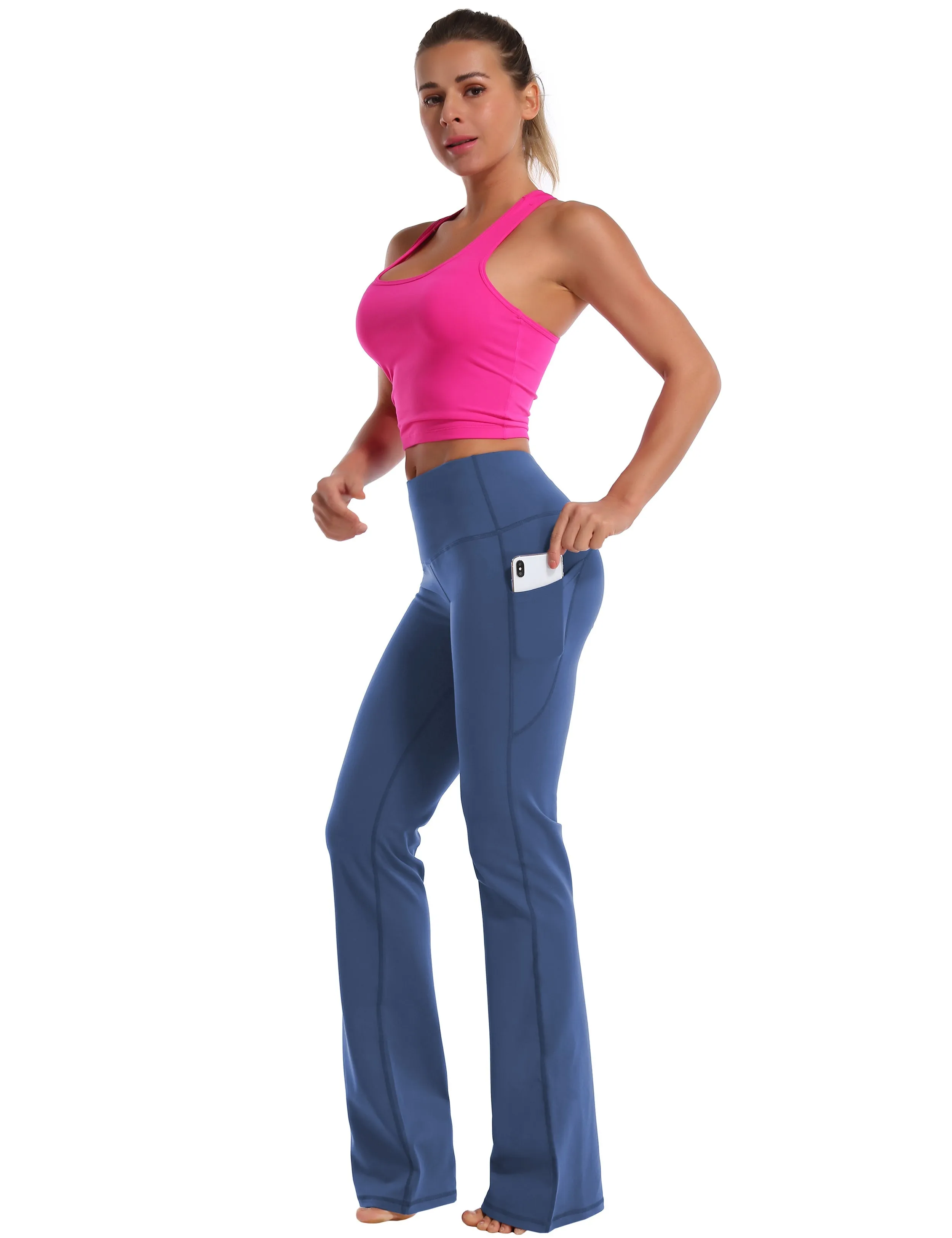 29" 31" 33" 35" 37"  Side Pockets Bootcut Leggings purplishblue_Jogging