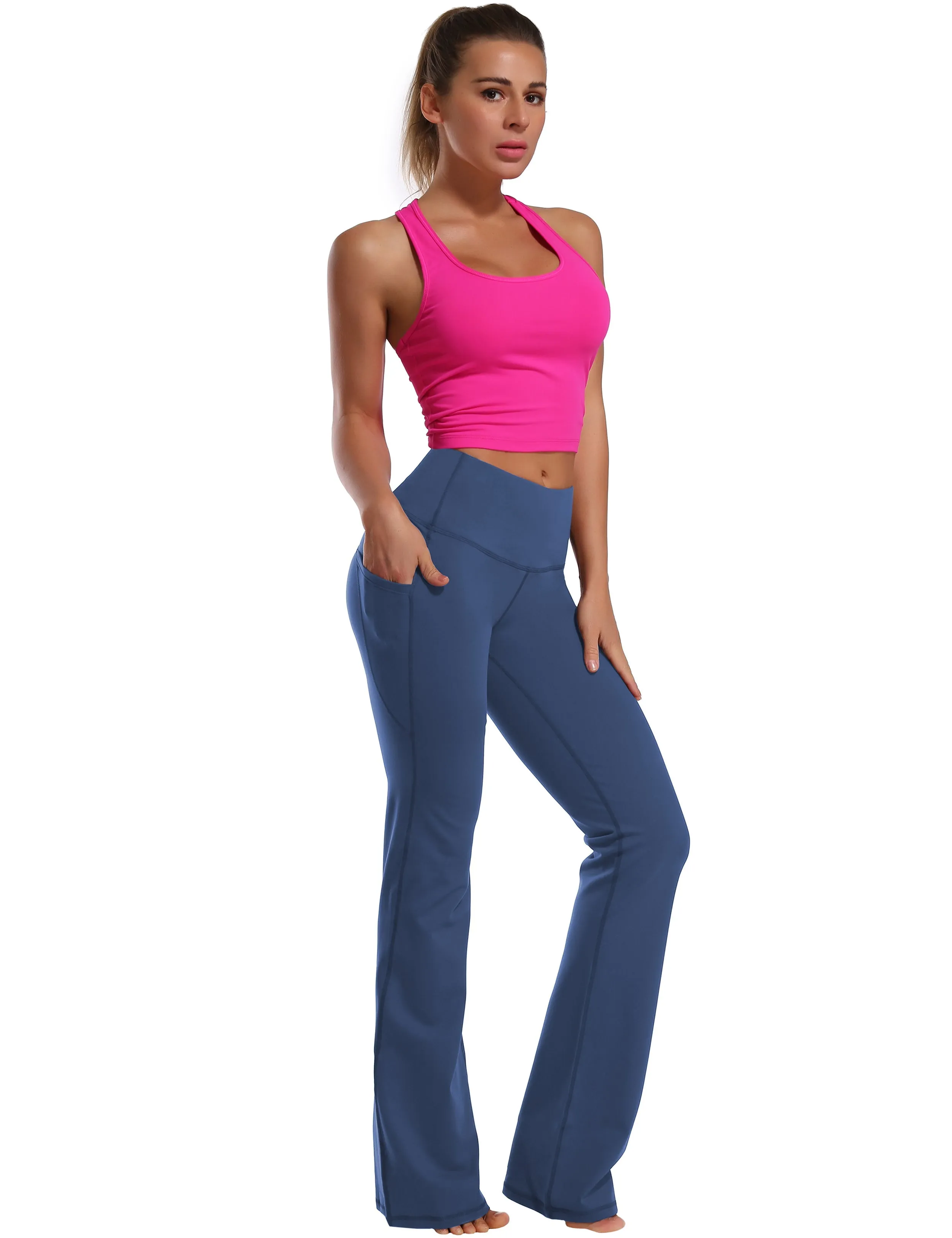29" 31" 33" 35" 37"  Side Pockets Bootcut Leggings purplishblue_Tall Size