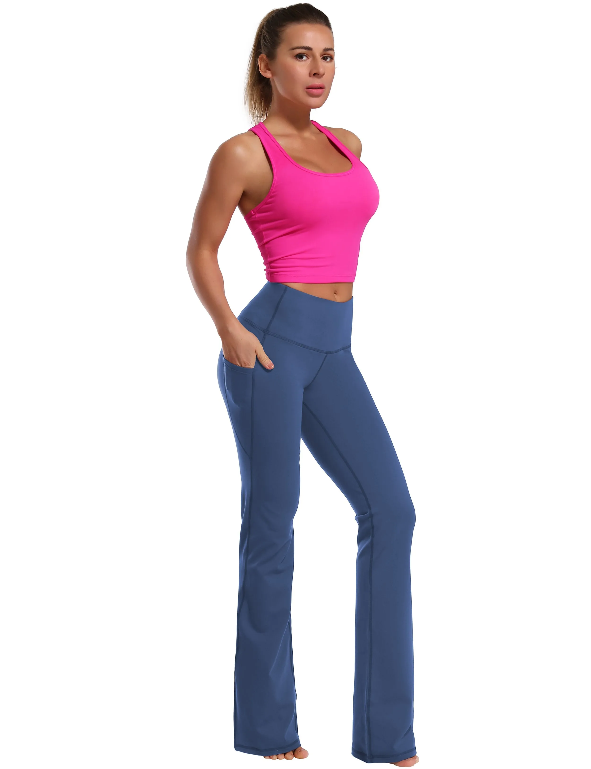 29" 31" 33" 35" 37"  Side Pockets Bootcut Leggings purplishblue_Tall Size