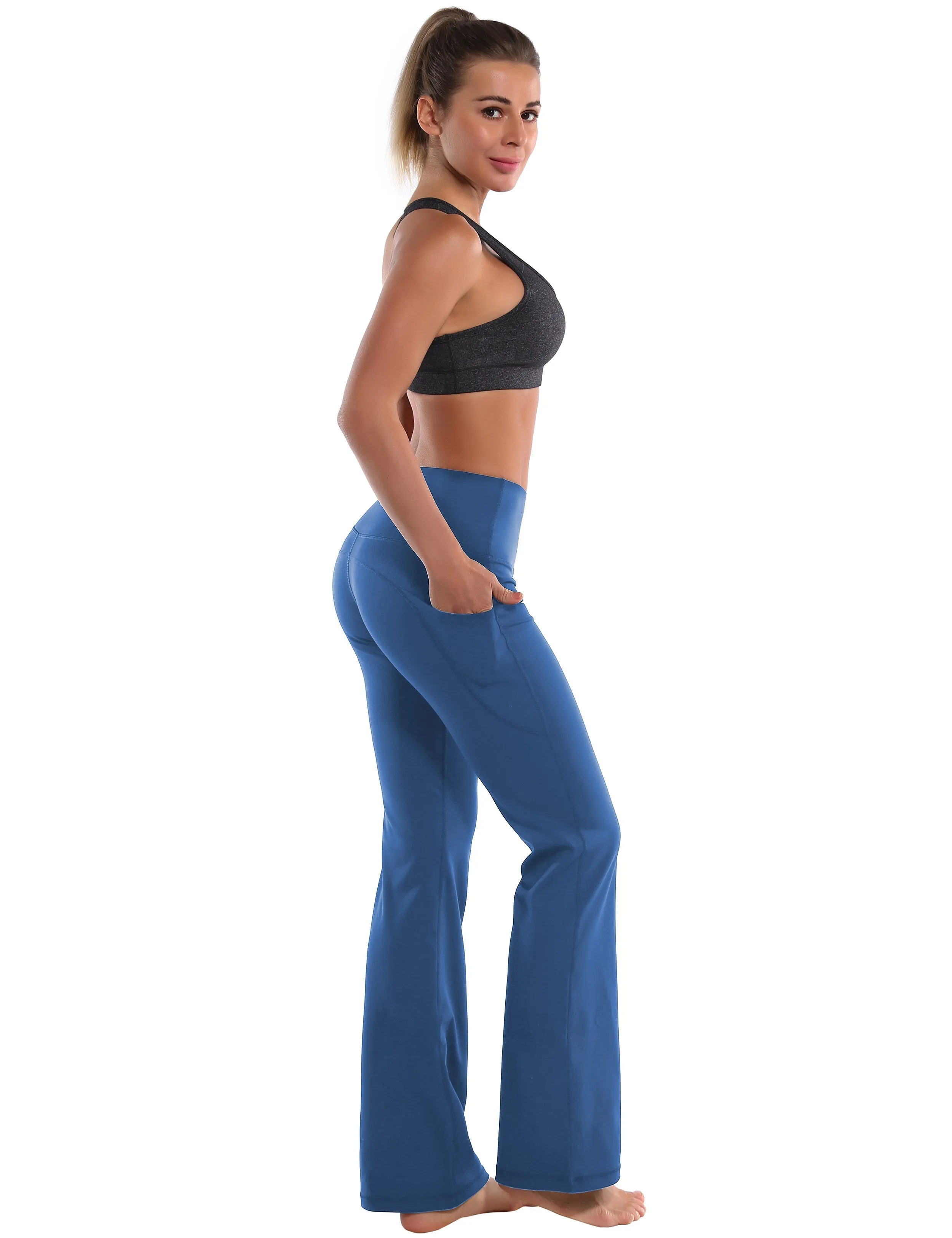 29" 31" 33" 35" 37"  Side Pockets Bootcut Leggings purplishblue_yogastudio
