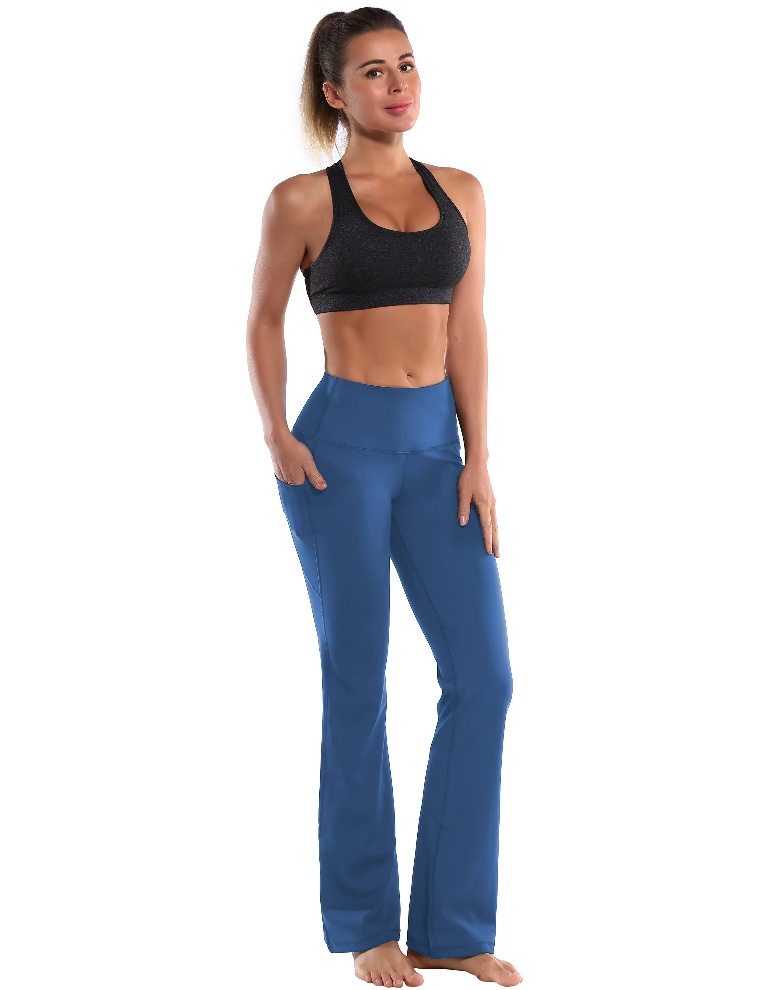 29" 31" 33" 35" 37"  Side Pockets Bootcut Leggings purplishblue_yogastudio