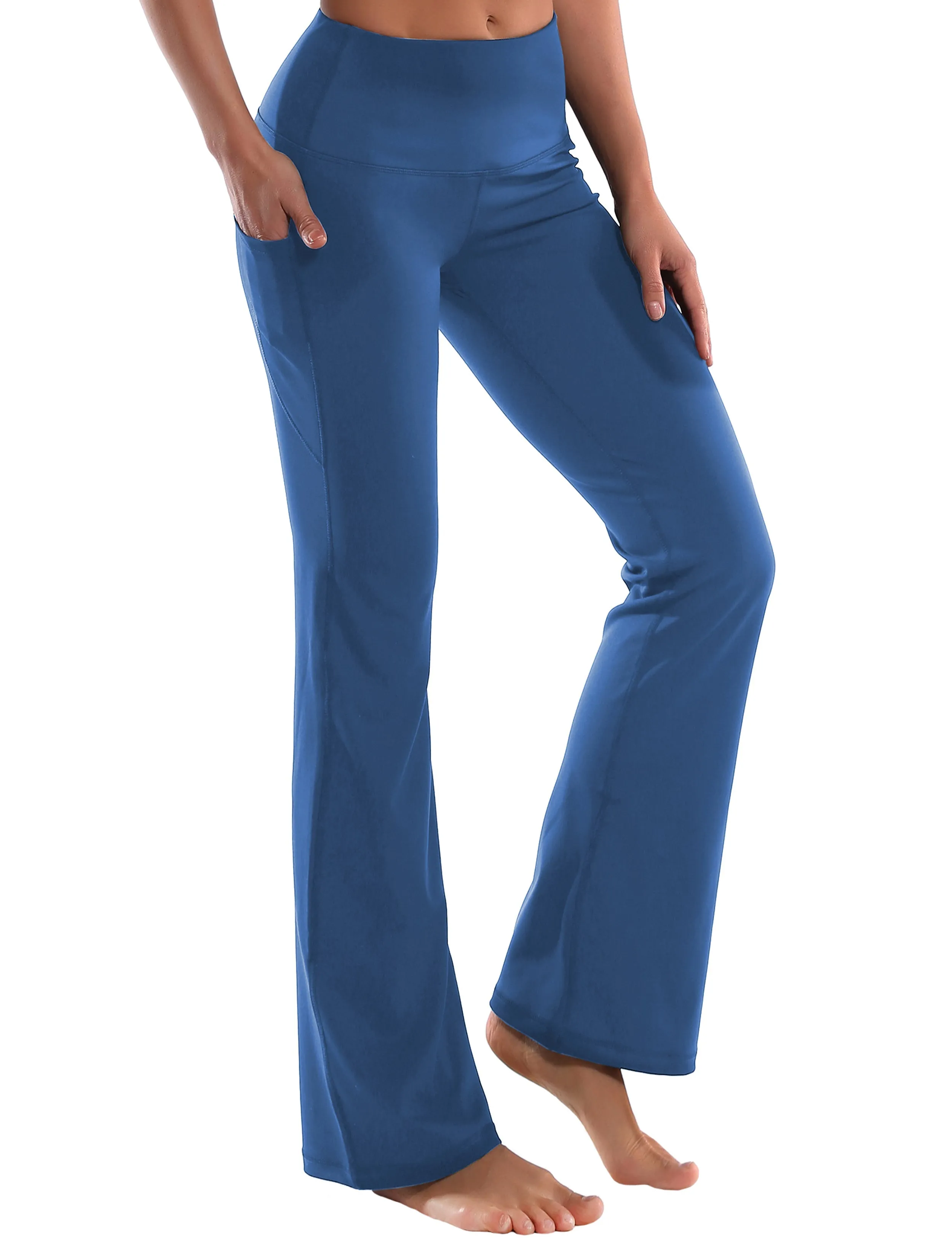 29" 31" 33" 35" 37"  Side Pockets Bootcut Leggings purplishblue_yogastudio