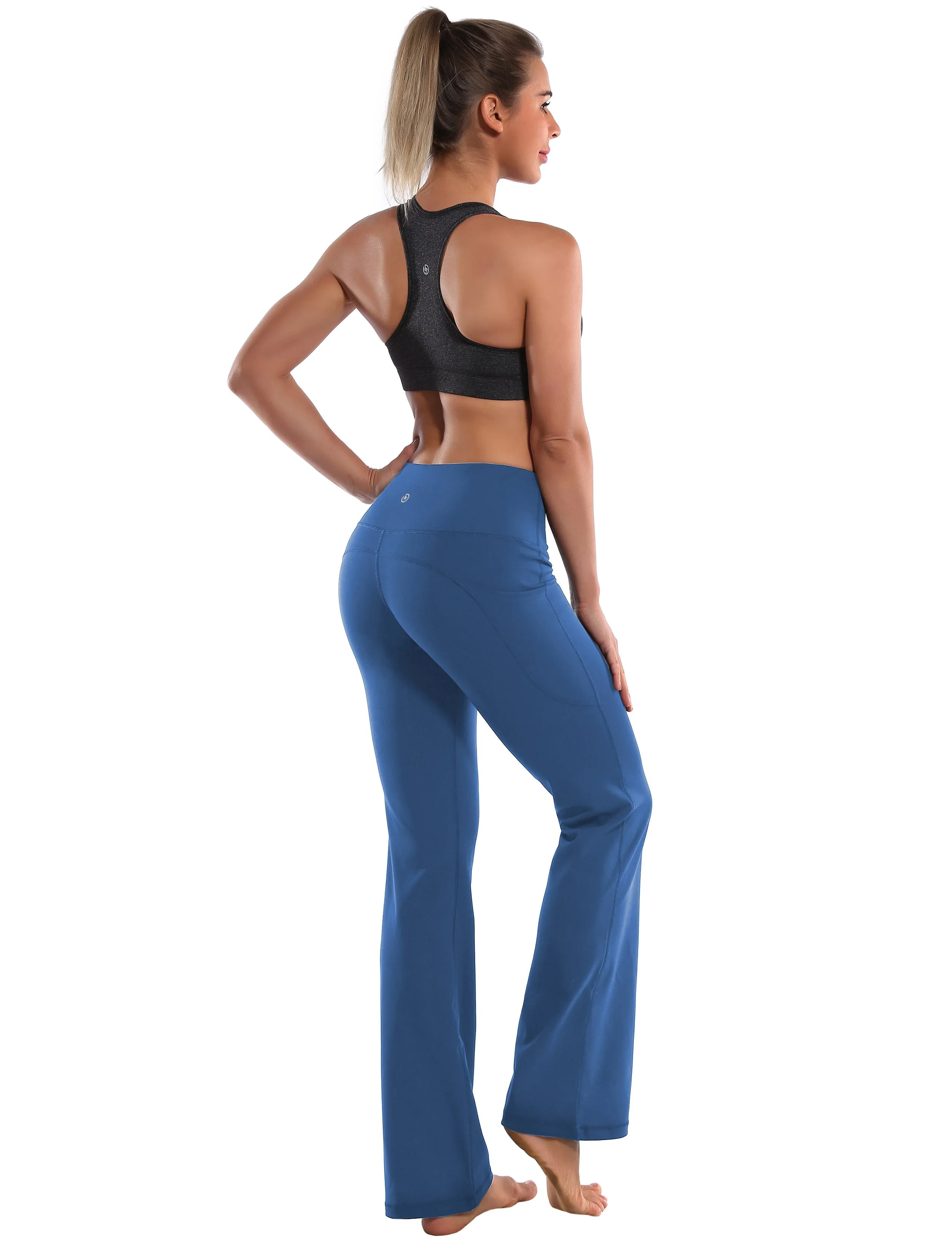 29" 31" 33" 35" 37"  Side Pockets Bootcut Leggings purplishblue_yogastudio