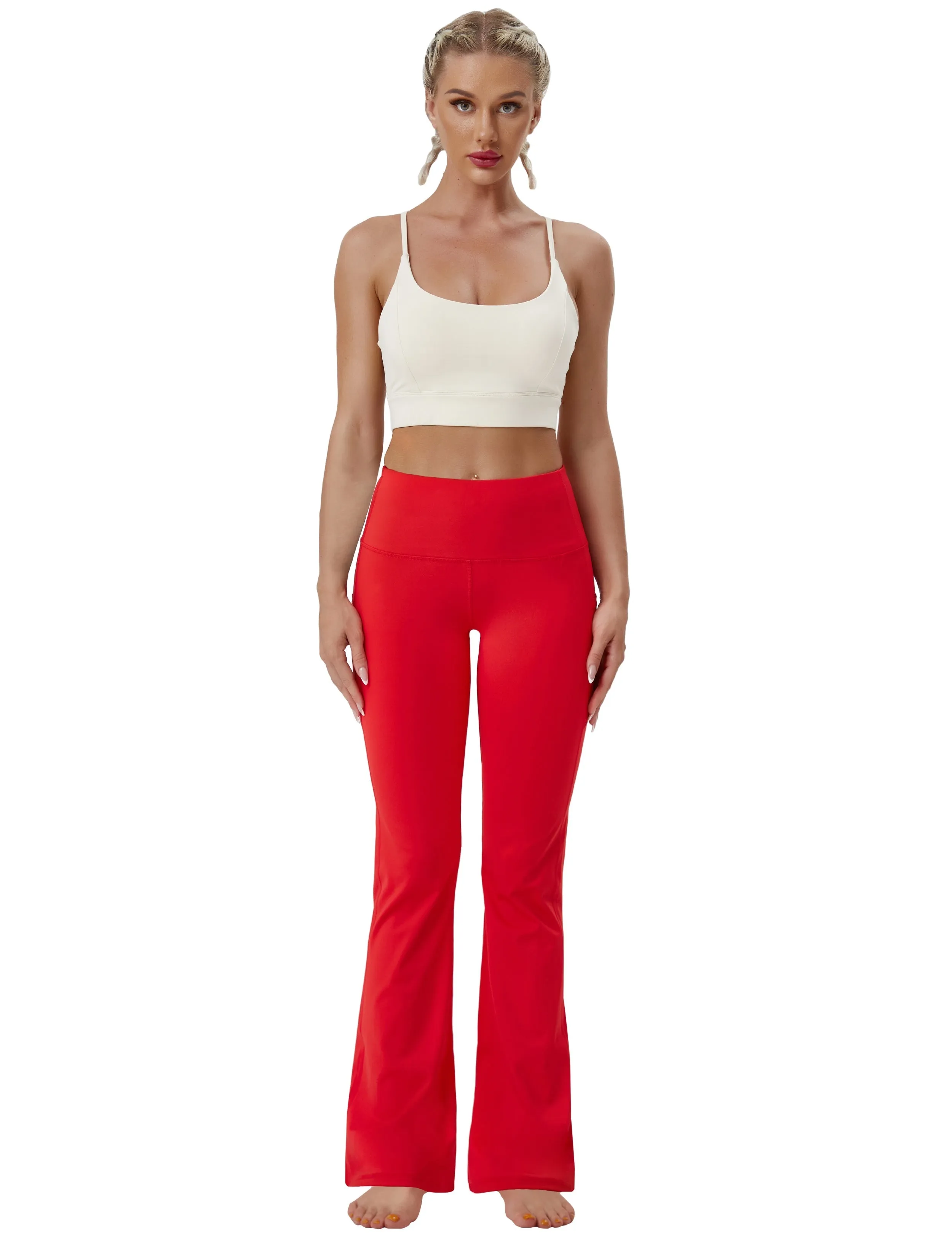 29" 31" 33" 35" 37"  Side Pockets Bootcut Leggings scarlet_Tall Size