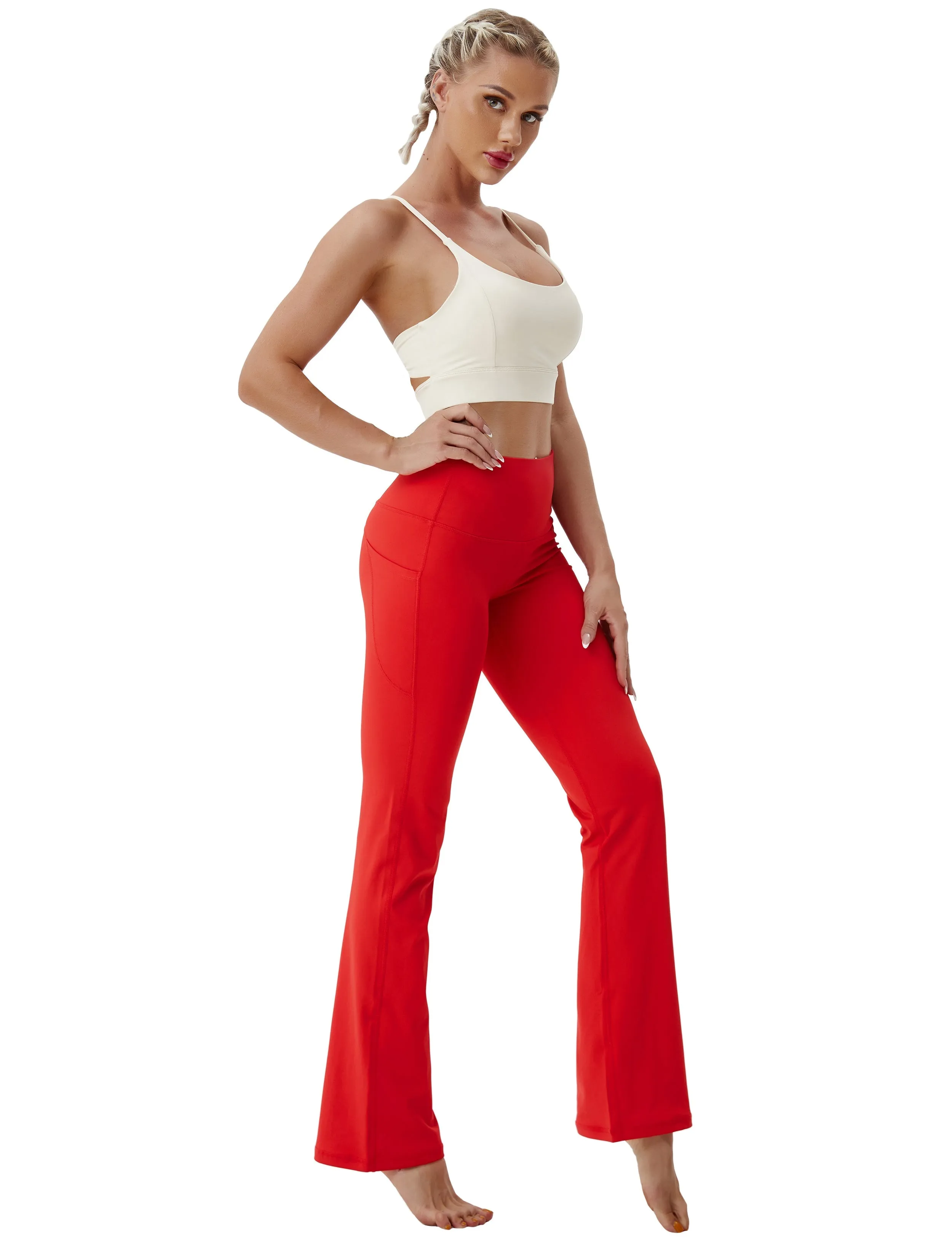 29" 31" 33" 35" 37"  Side Pockets Bootcut Leggings scarlet_Tall Size