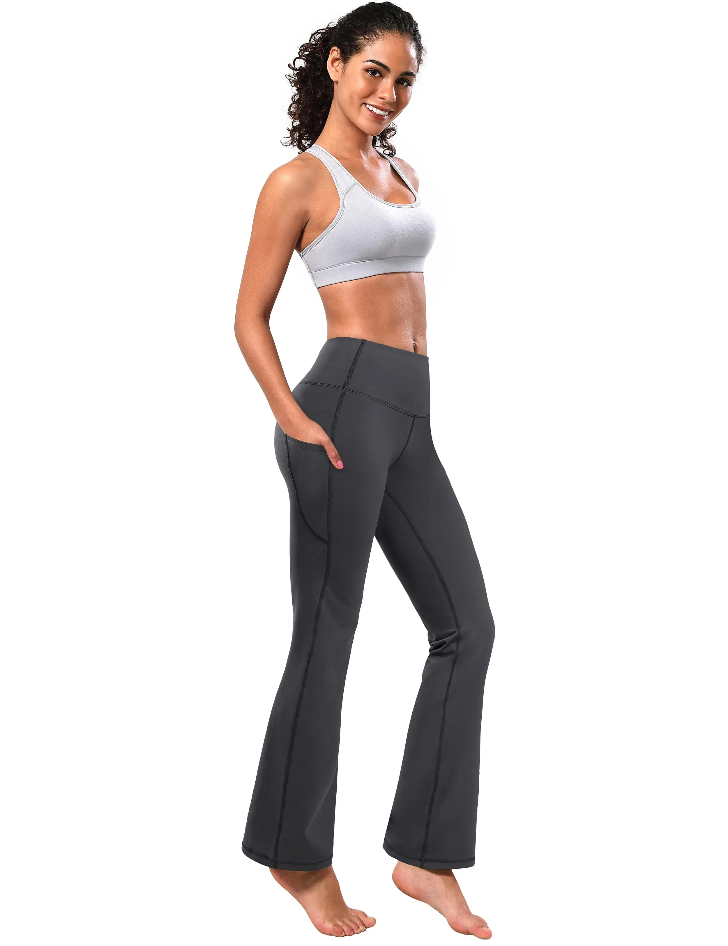 29" 31" 33" 35" 37"  Side Pockets Bootcut Leggings shadowcharcoal_yogastudio