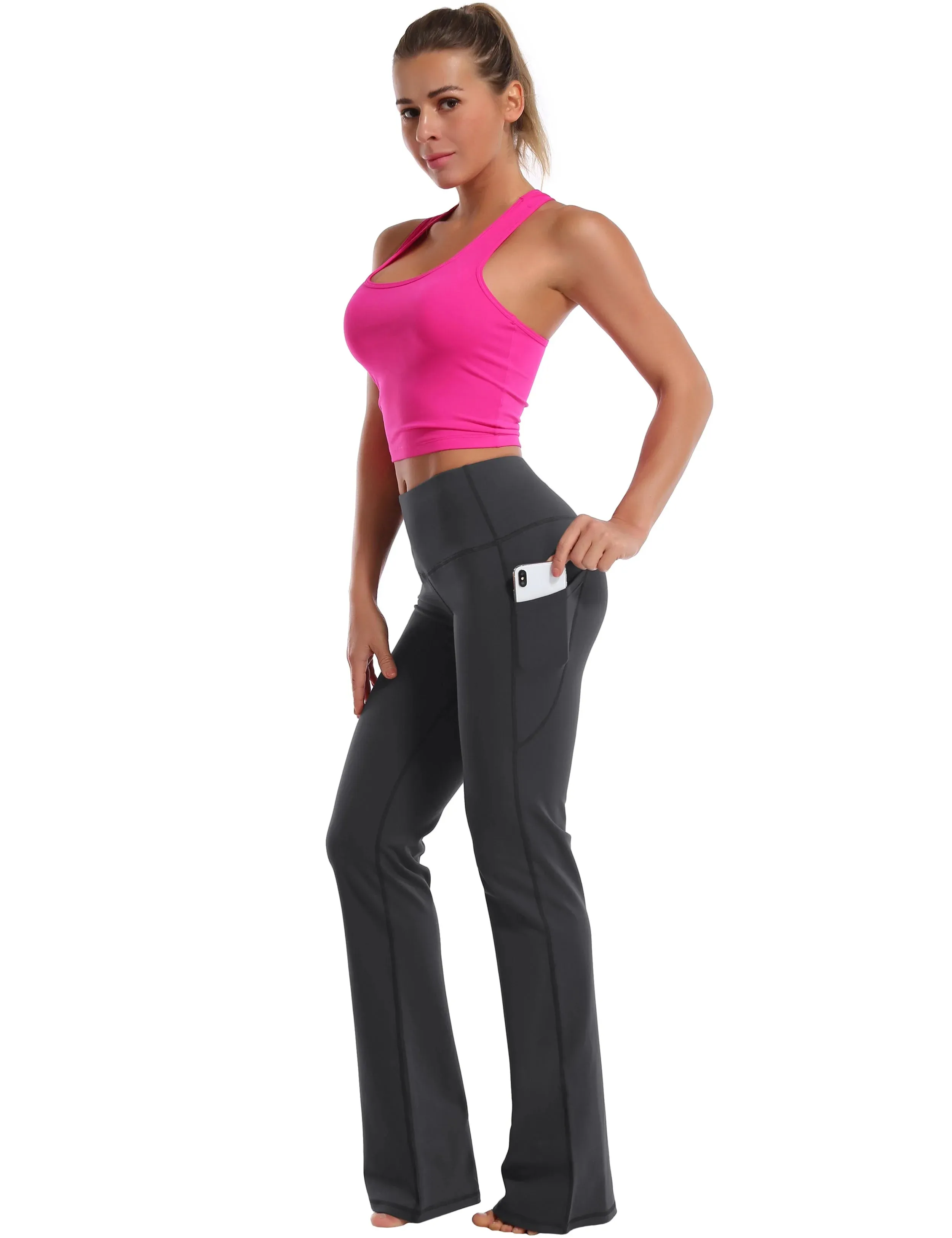 29" 31" 33" 35" 37"  Side Pockets Bootcut Leggings shadowcharcoal_yogastudio