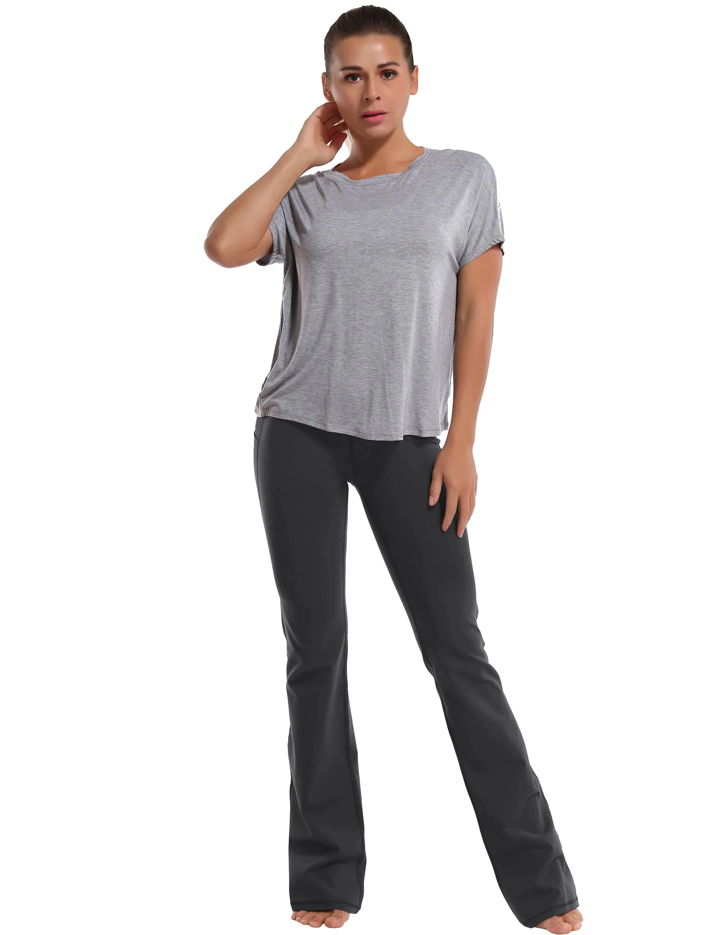 29" 31" 33" 35" 37"  Side Pockets Bootcut Leggings shadowcharcoal_yogastudio