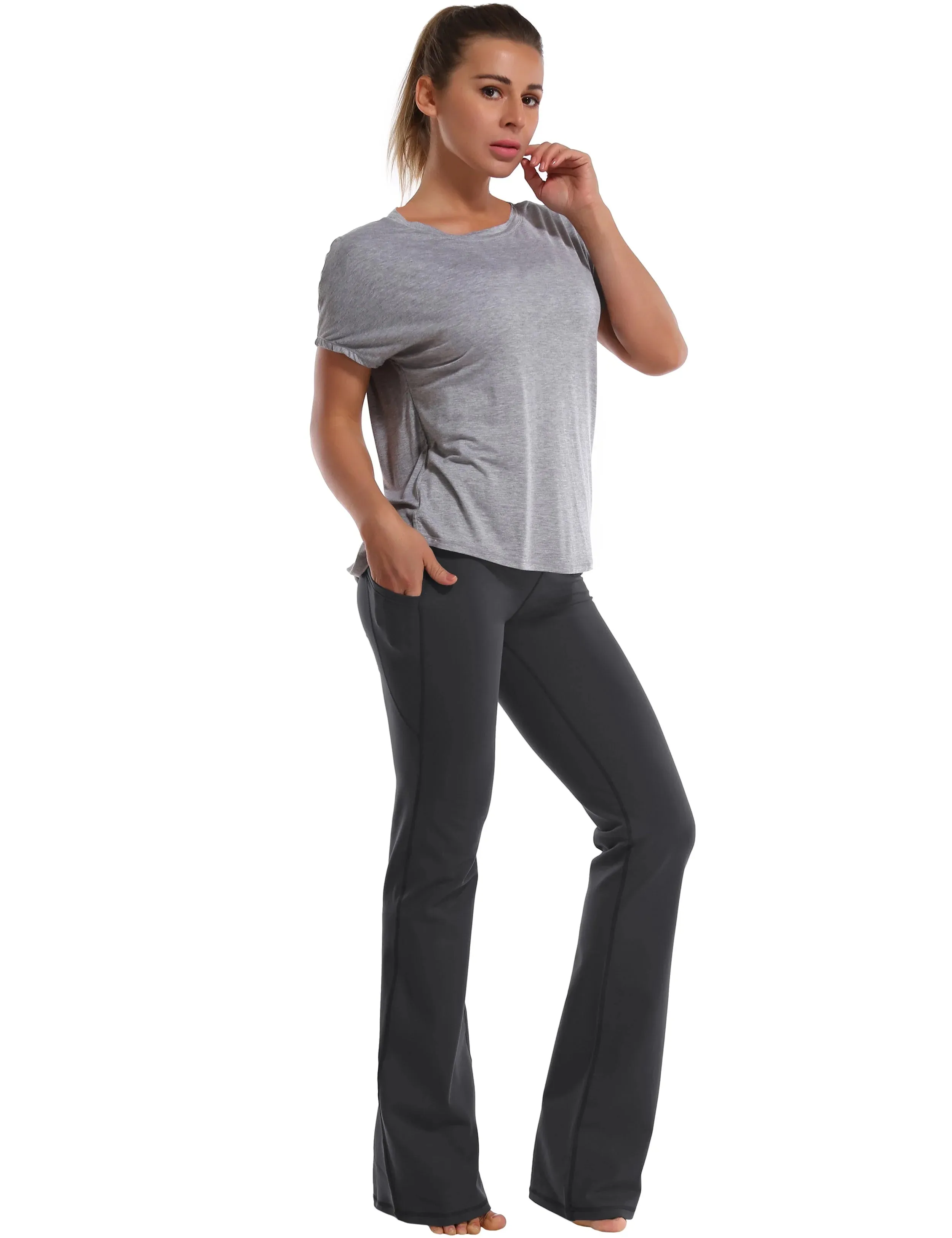 29" 31" 33" 35" 37"  Side Pockets Bootcut Leggings shadowcharcoal_yogastudio