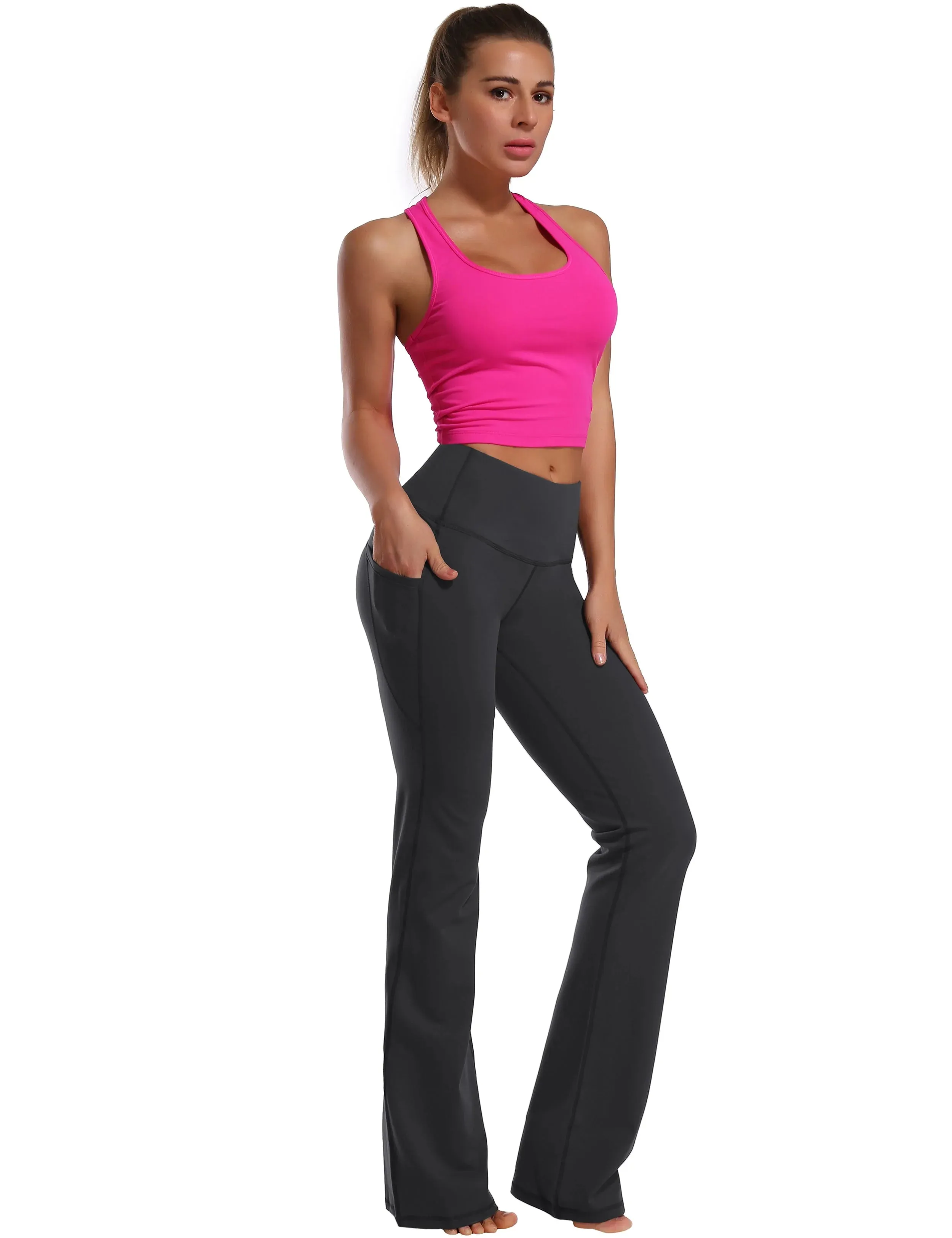 29" 31" 33" 35" 37"  Side Pockets Bootcut Leggings shadowcharcoal_yogastudio