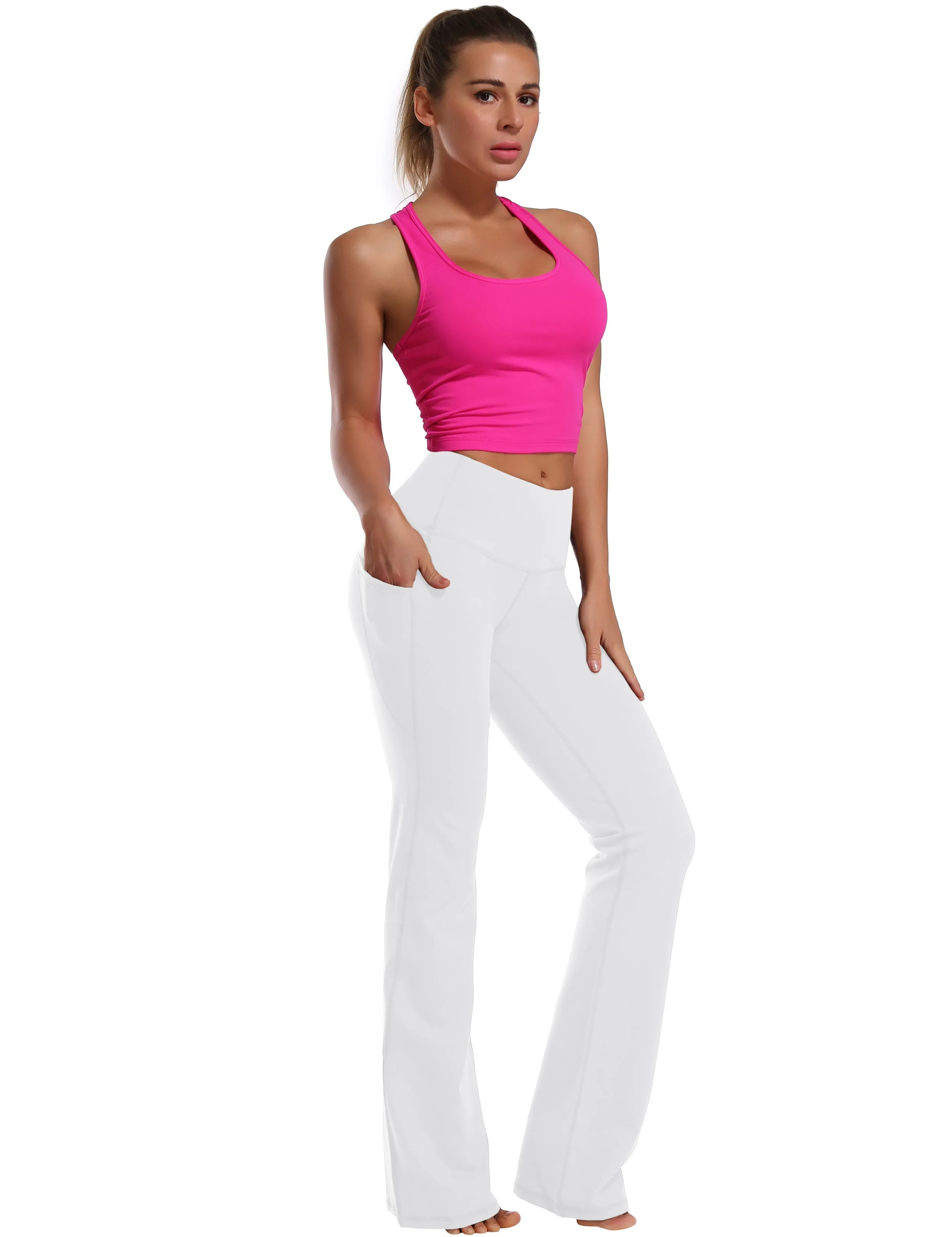 29" 31" 33" 35" 37"  Side Pockets Bootcut Leggings white_Tall Size