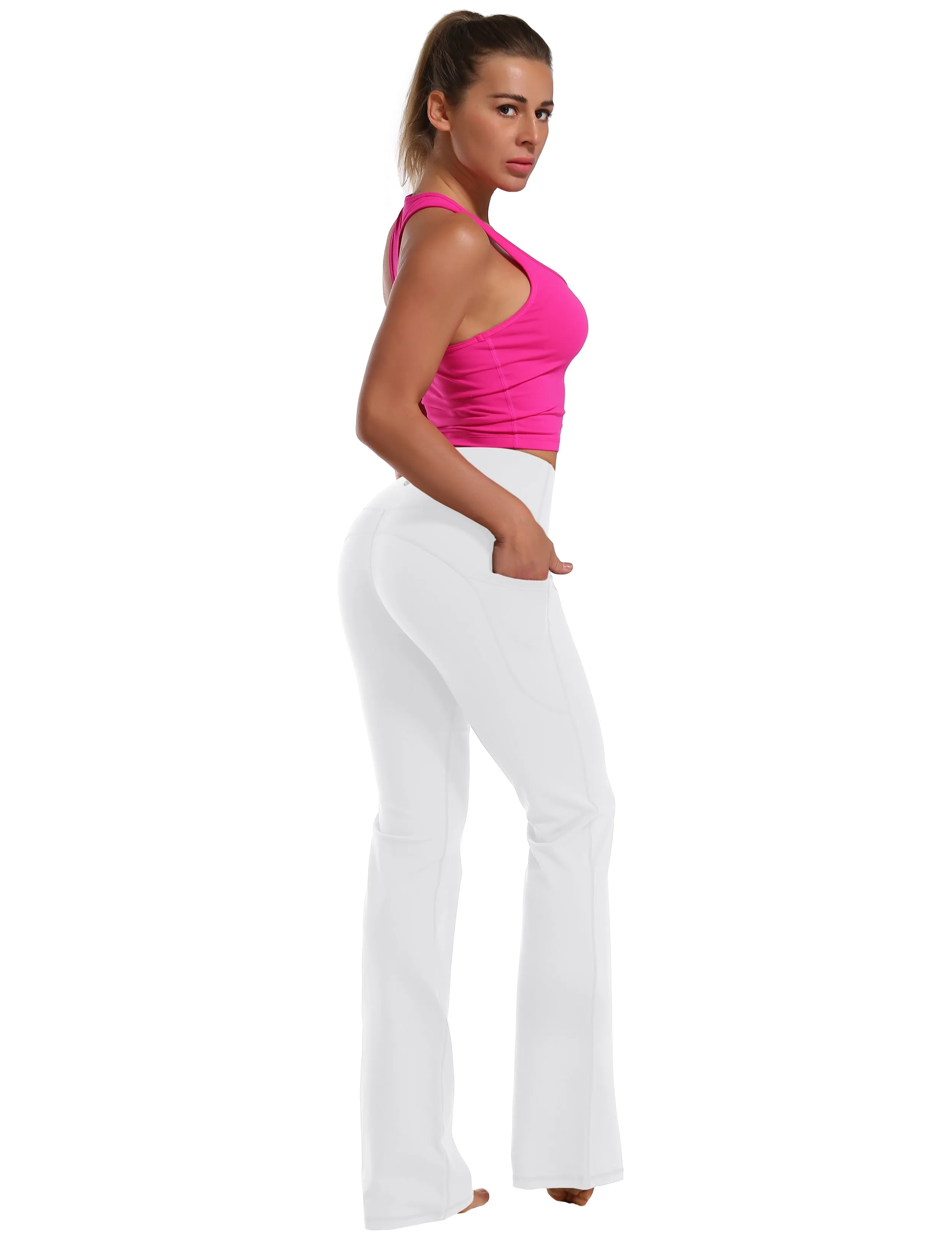 29" 31" 33" 35" 37"  Side Pockets Bootcut Leggings white_Tall Size