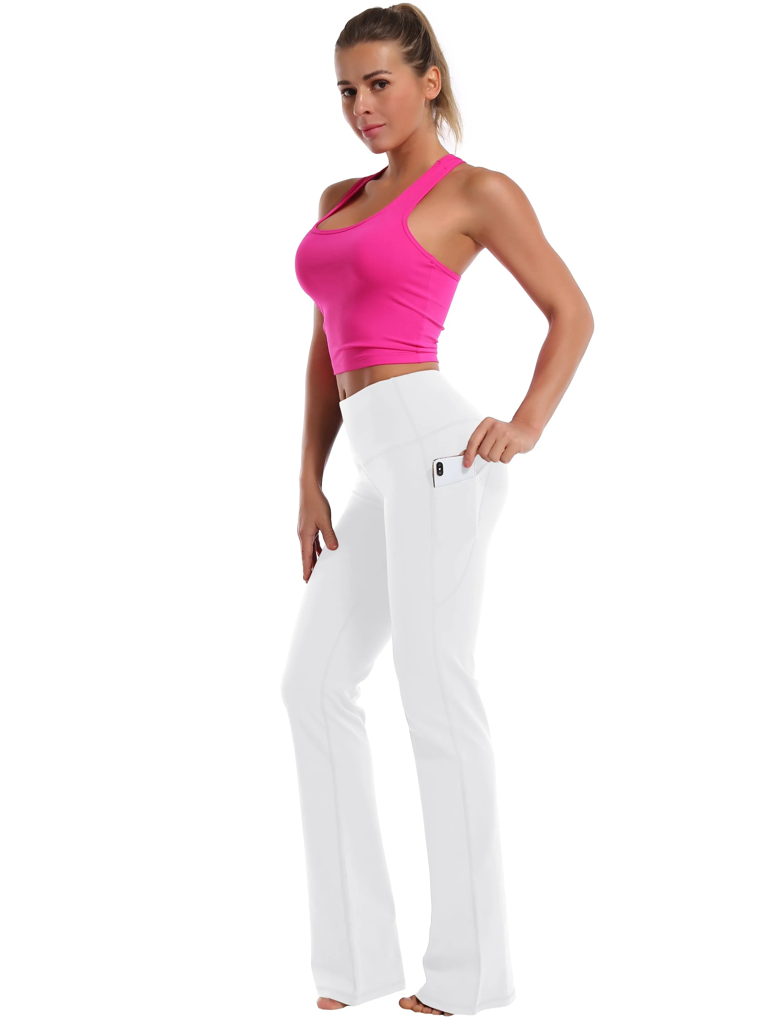 29" 31" 33" 35" 37"  Side Pockets Bootcut Leggings white_Tall Size