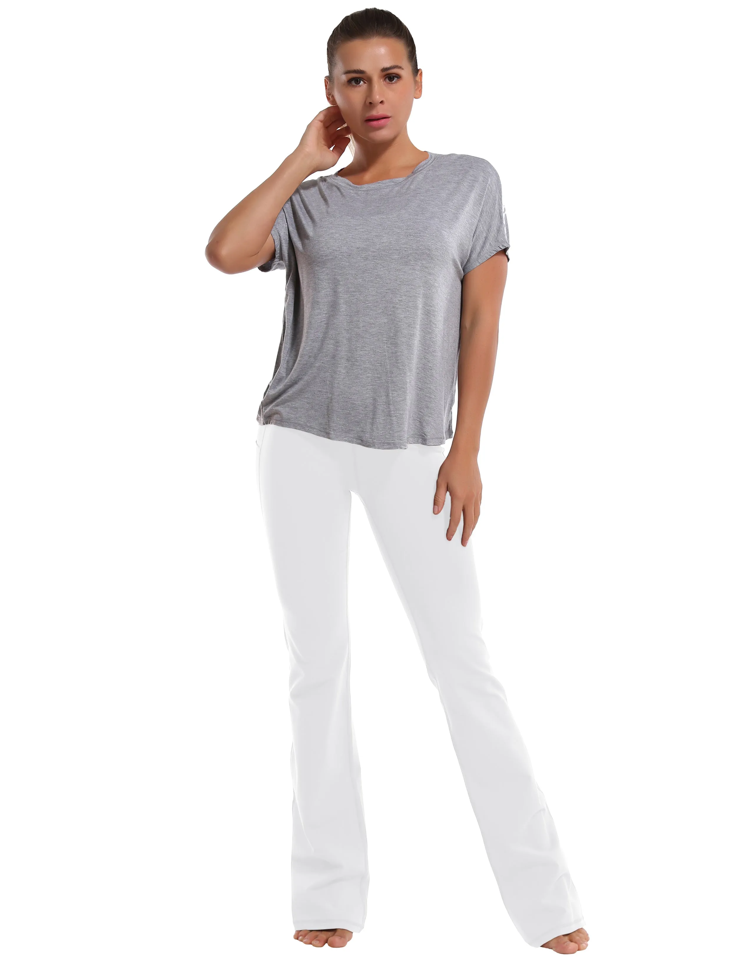 29" 31" 33" 35" 37"  Side Pockets Bootcut Leggings white_Tall Size
