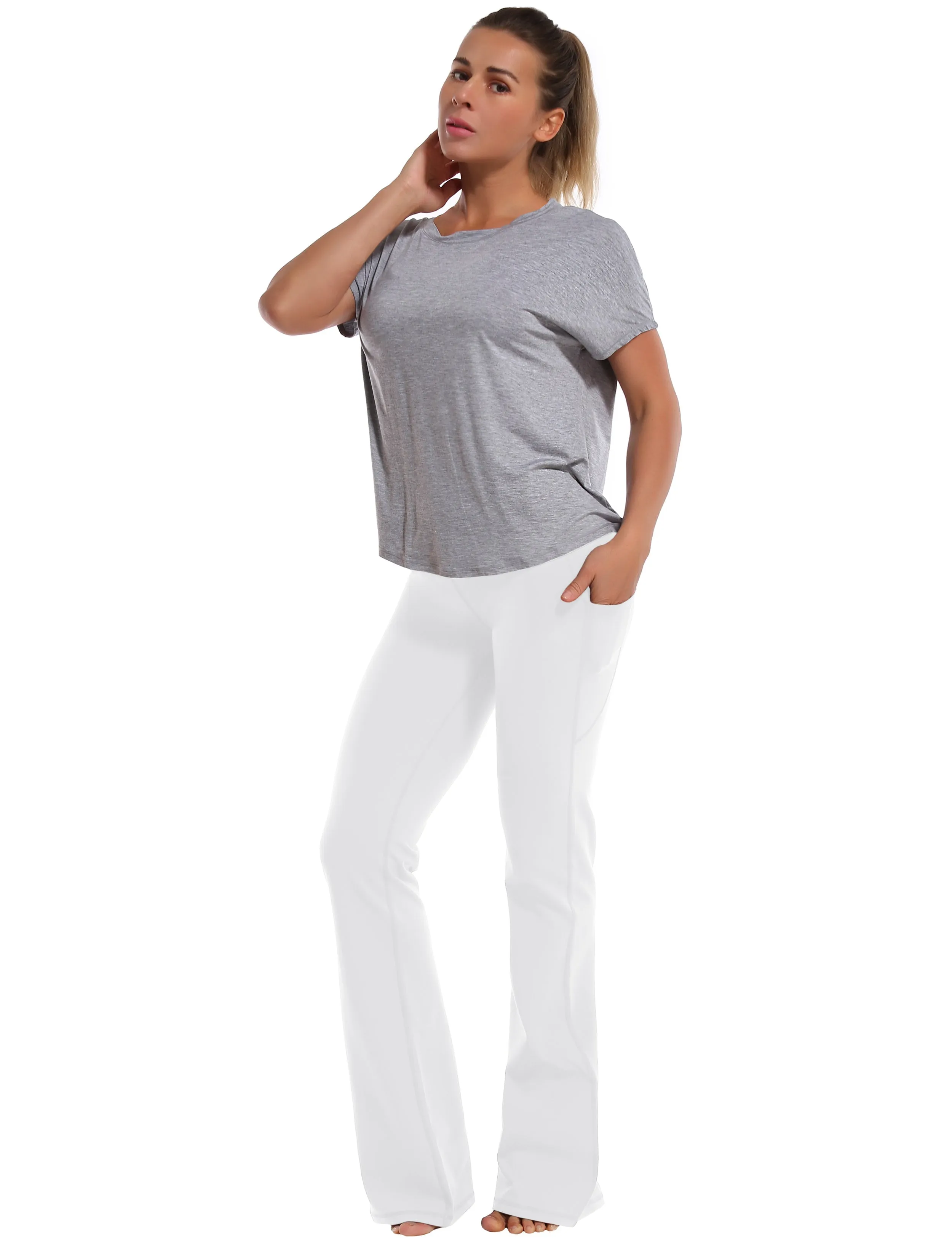 29" 31" 33" 35" 37"  Side Pockets Bootcut Leggings white_Tall Size