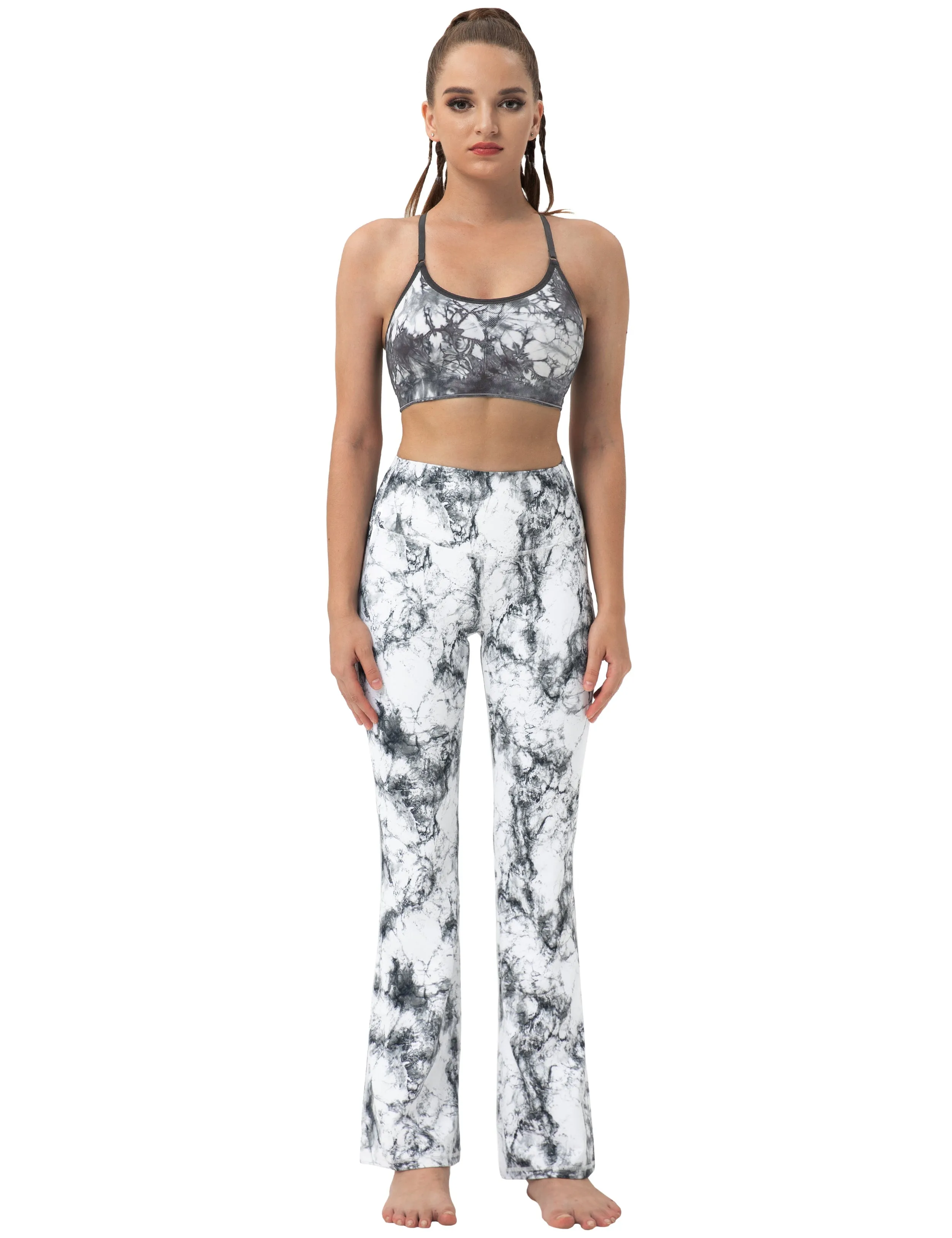 29" 31" 33" 35" 37"  Side Pockets Printed Bootcut Leggings arabescato_Gym