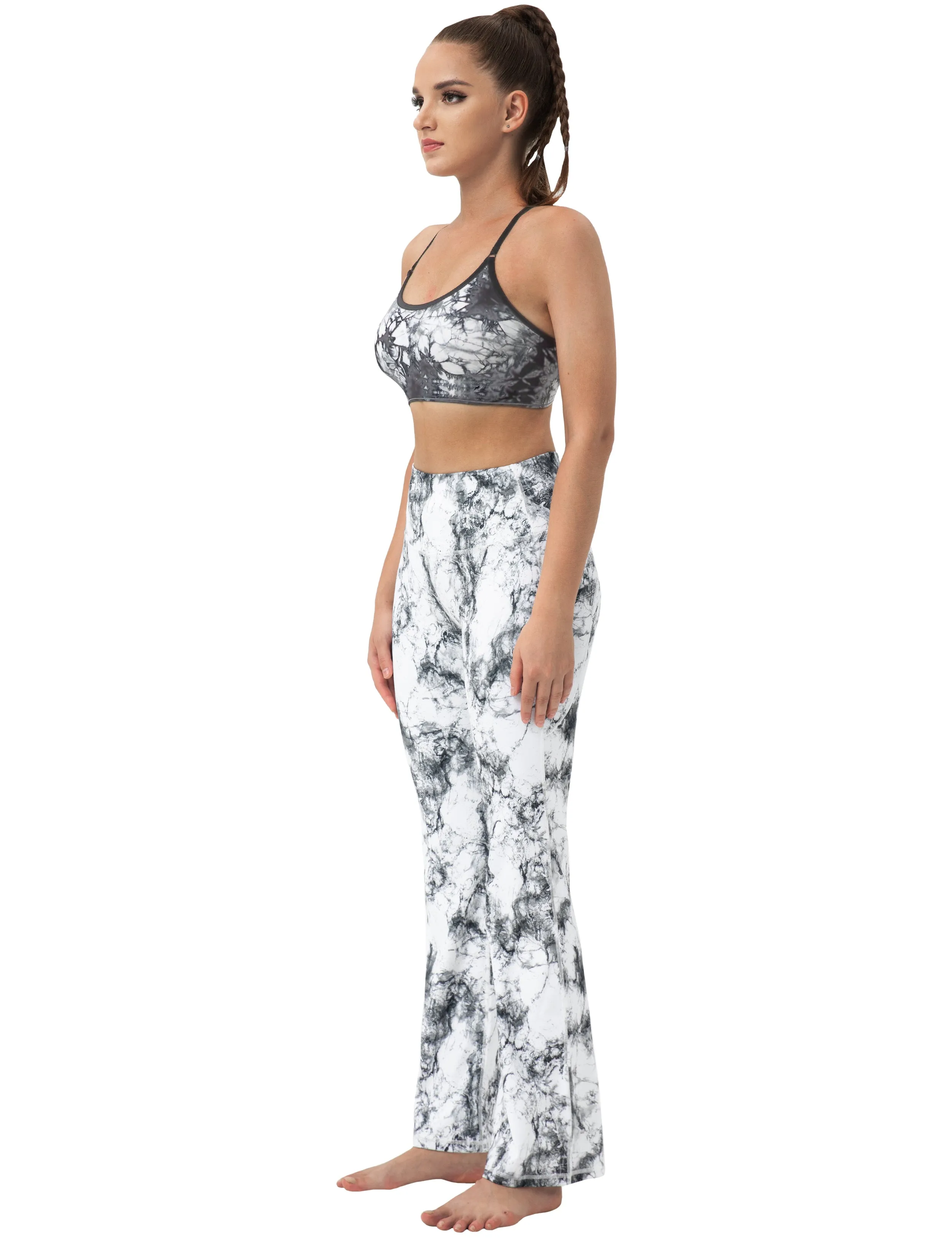 29" 31" 33" 35" 37"  Side Pockets Printed Bootcut Leggings arabescato_Gym