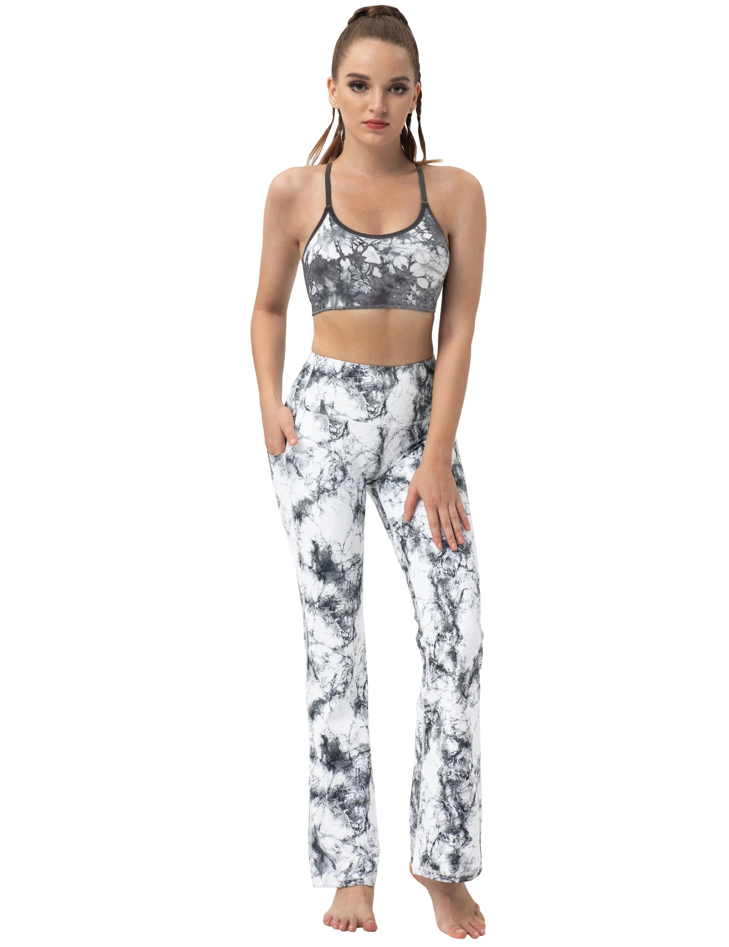 29" 31" 33" 35" 37"  Side Pockets Printed Bootcut Leggings arabescato_Jogging