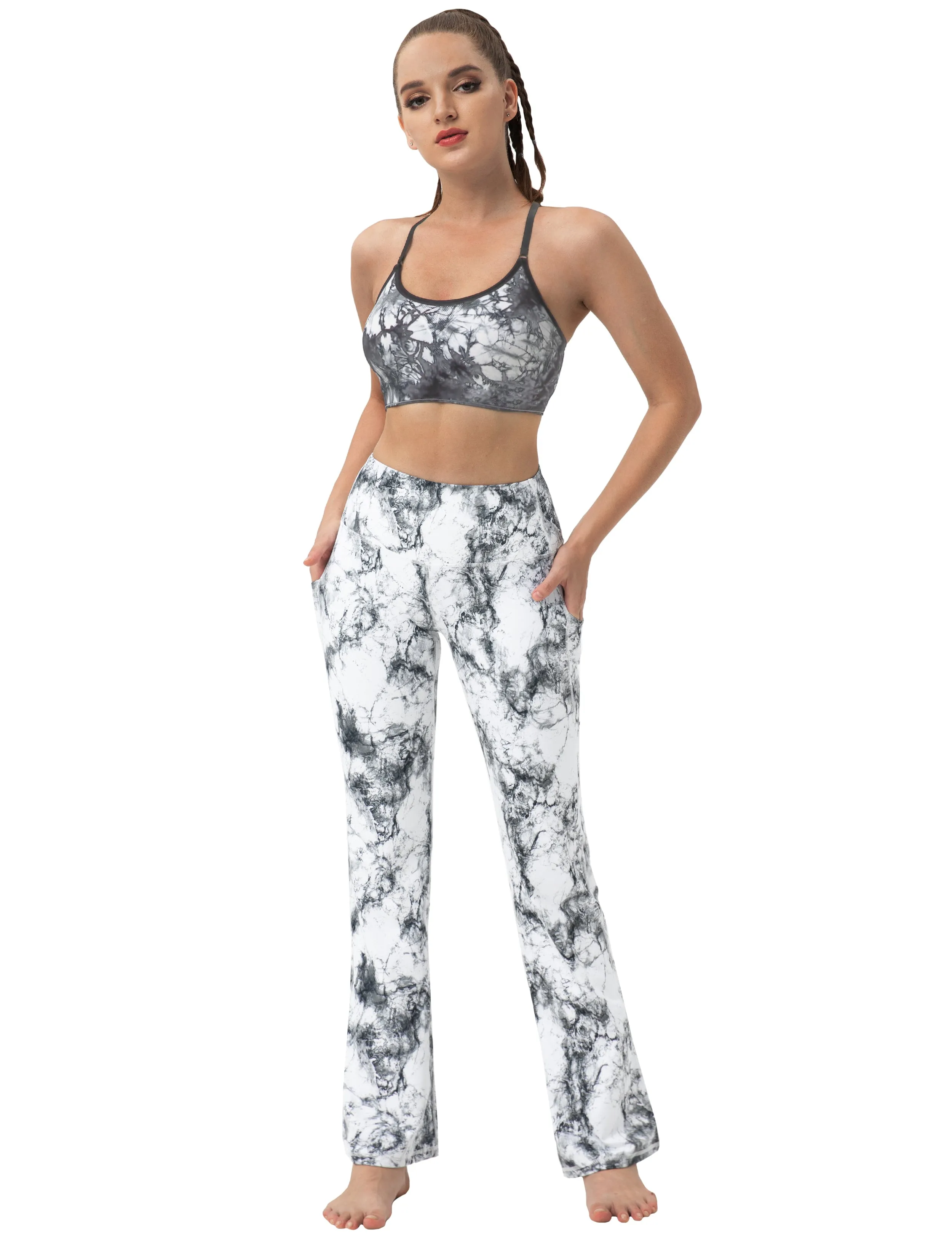 29" 31" 33" 35" 37"  Side Pockets Printed Bootcut Leggings arabescato_Plus Size