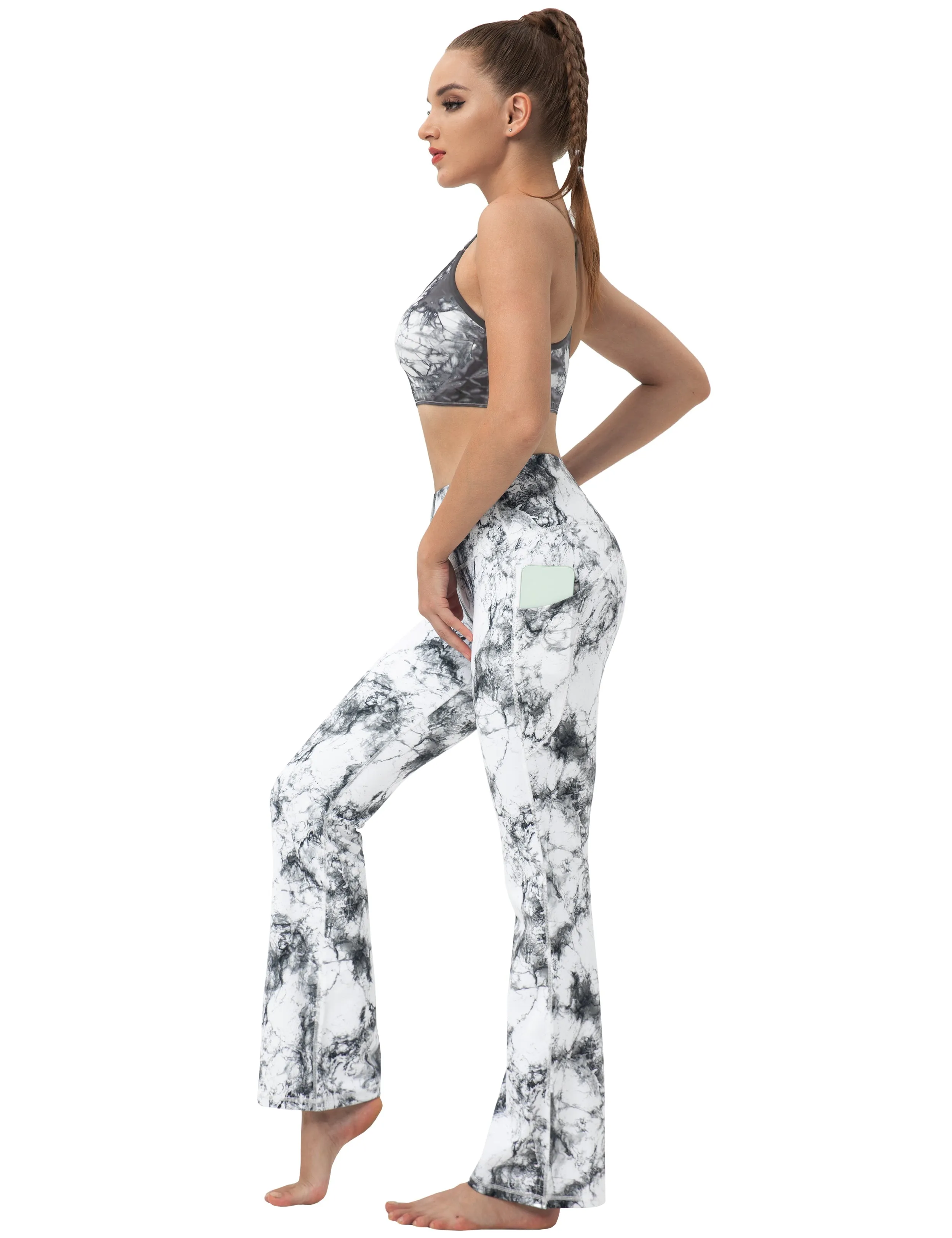 29" 31" 33" 35" 37"  Side Pockets Printed Bootcut Leggings arabescato_Plus Size