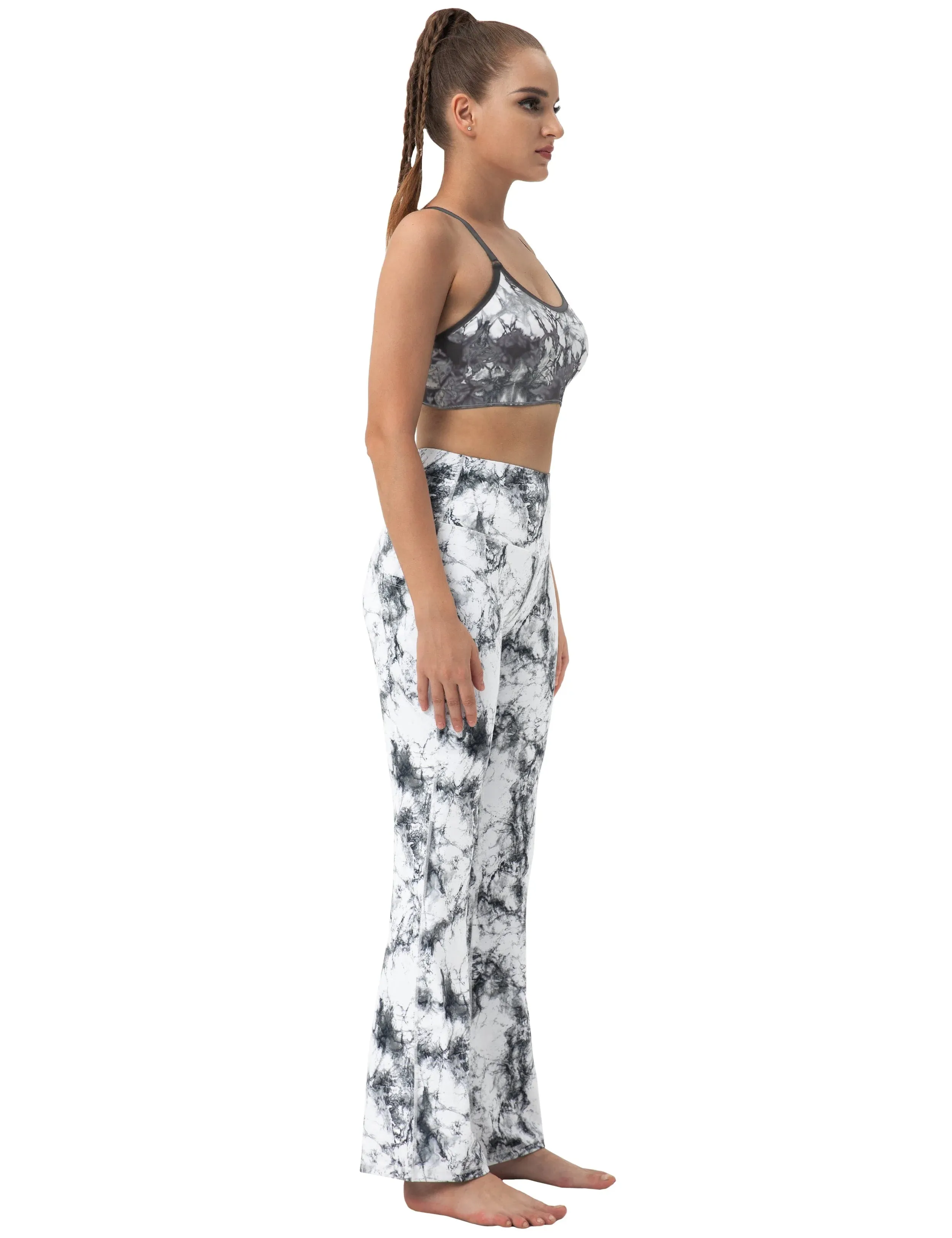 29" 31" 33" 35" 37"  Side Pockets Printed Bootcut Leggings arabescato_yogastudio