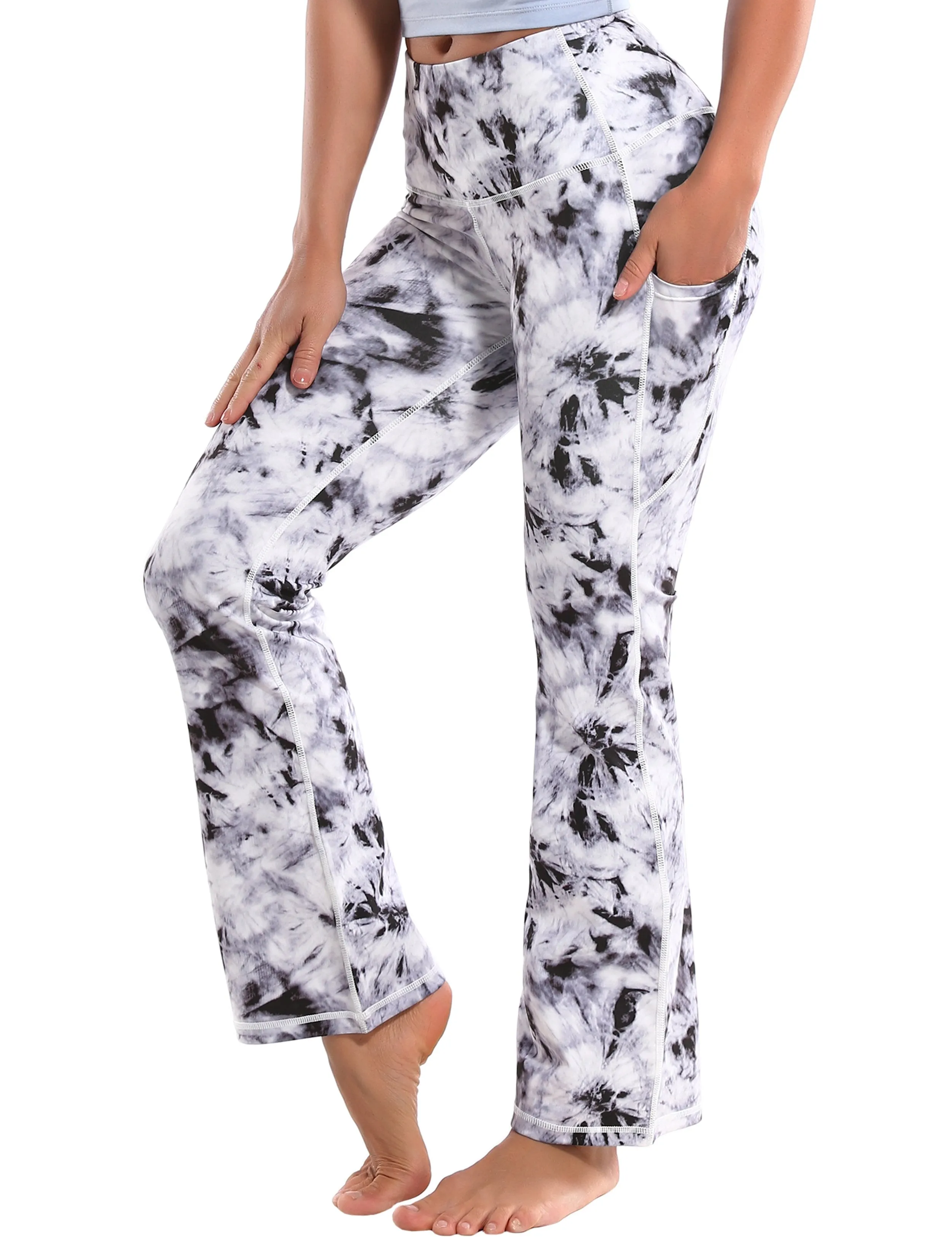 29" 31" 33" 35" 37"  Side Pockets Printed Bootcut Leggings black dandelion ins_Tall Size