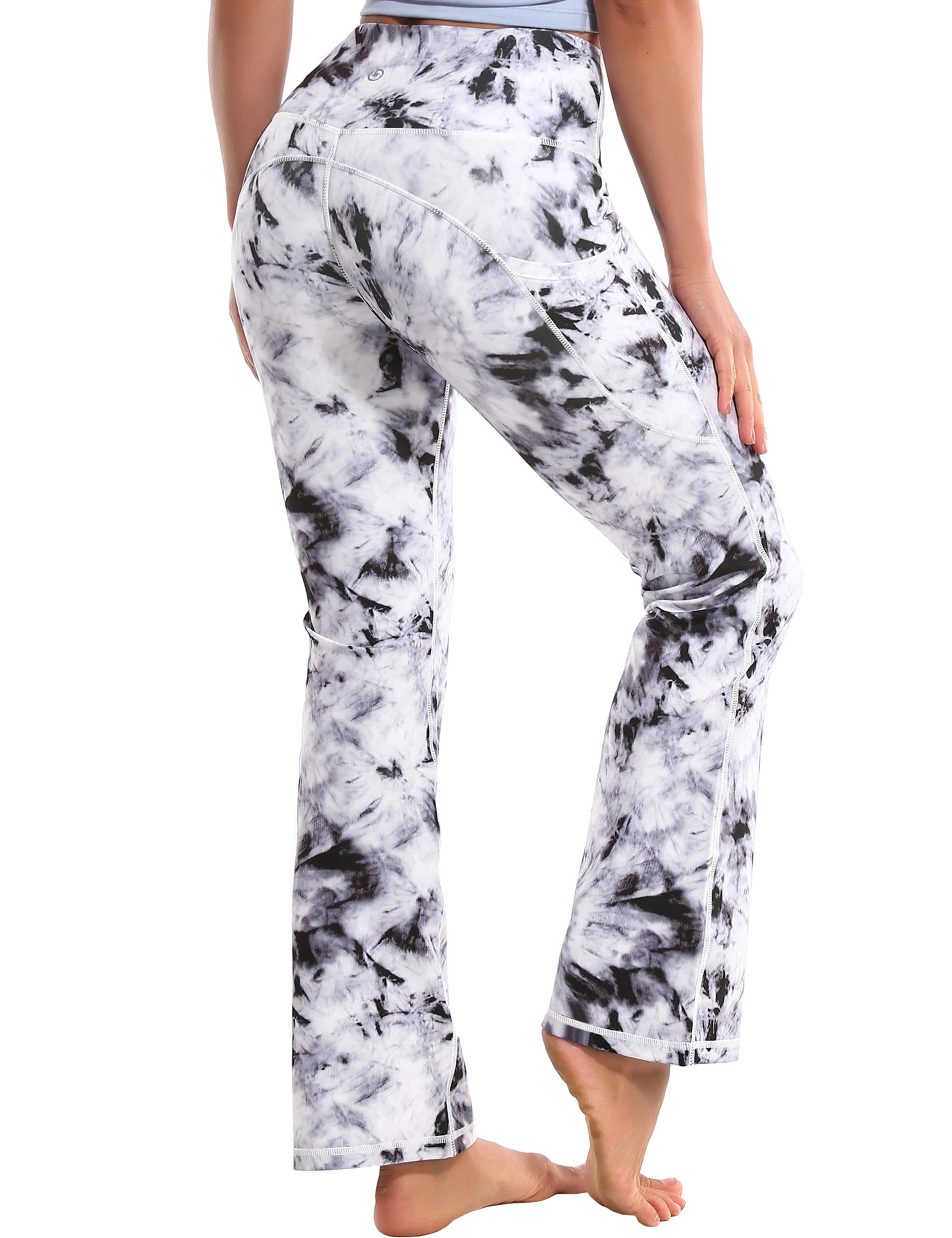 29" 31" 33" 35" 37"  Side Pockets Printed Bootcut Leggings black dandelion ins_Tall Size