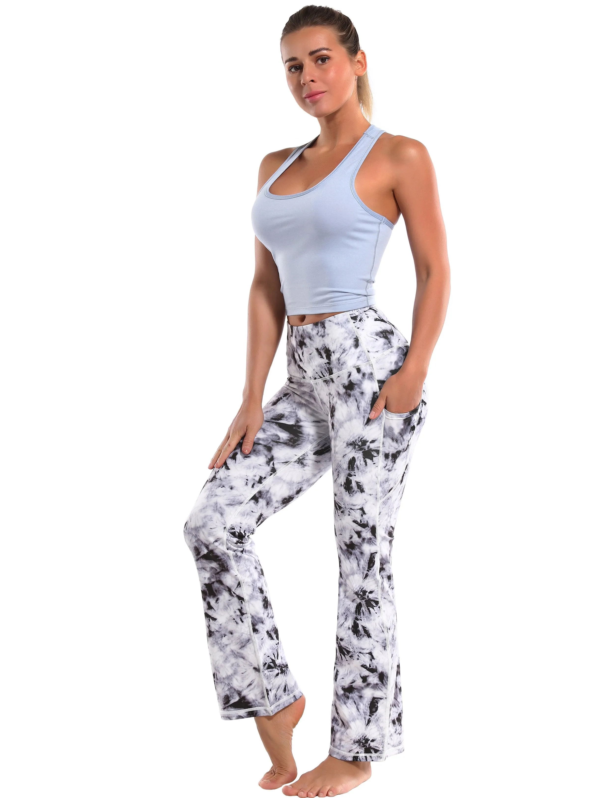 29" 31" 33" 35" 37"  Side Pockets Printed Bootcut Leggings black dandelion ins_yogastudio