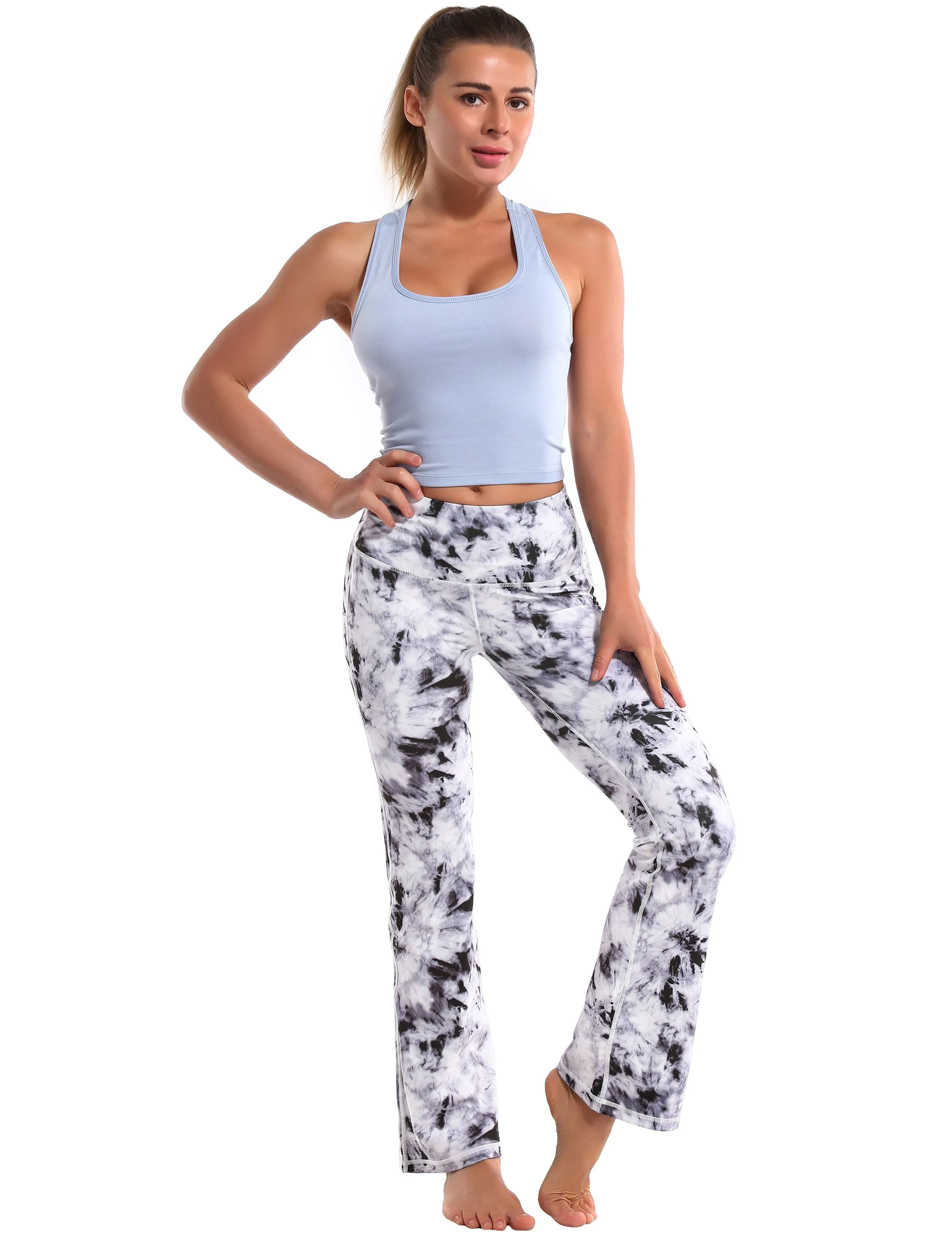 29" 31" 33" 35" 37"  Side Pockets Printed Bootcut Leggings black dandelion ins_yogastudio