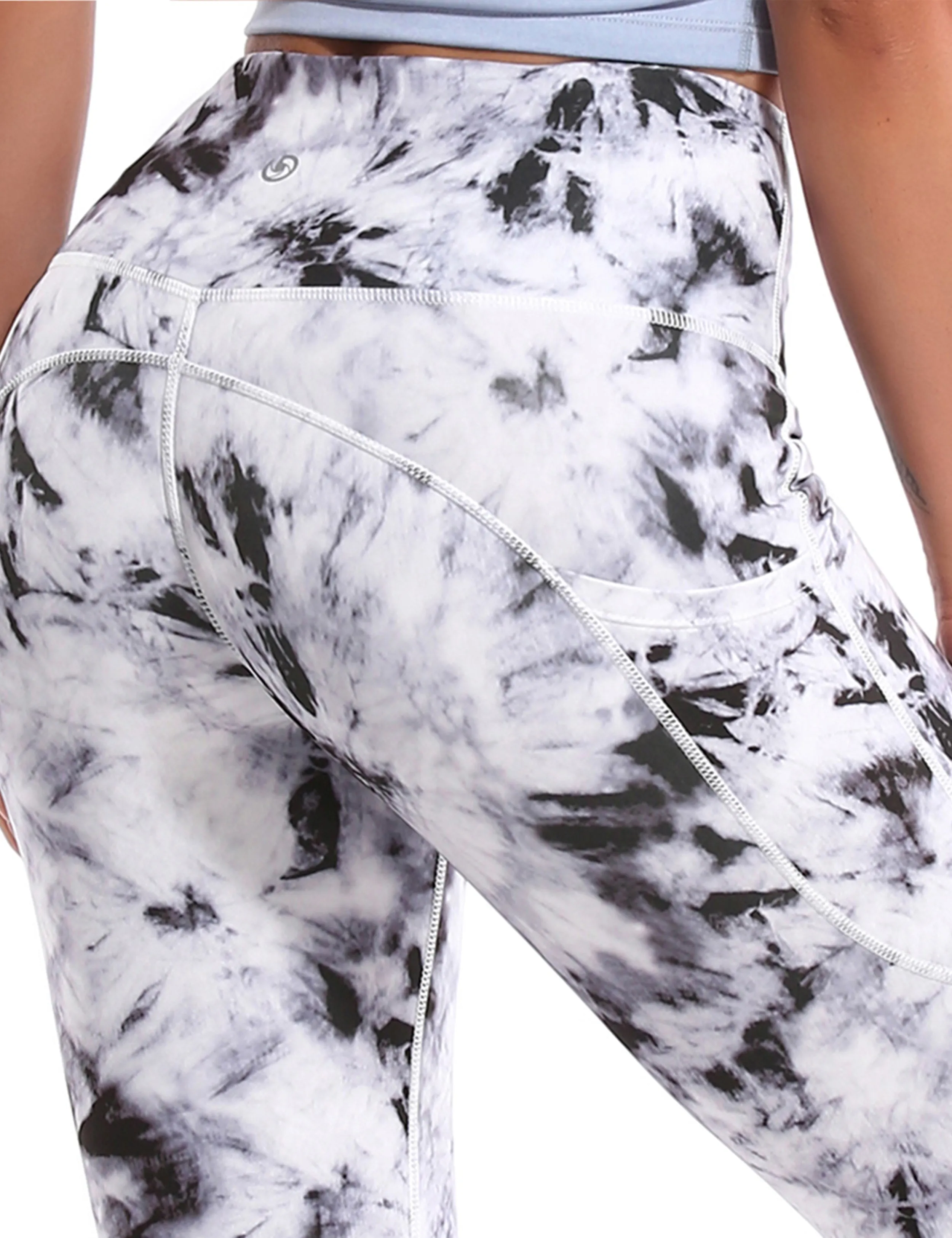 29" 31" 33" 35" 37"  Side Pockets Printed Bootcut Leggings black dandelion_Plus Size