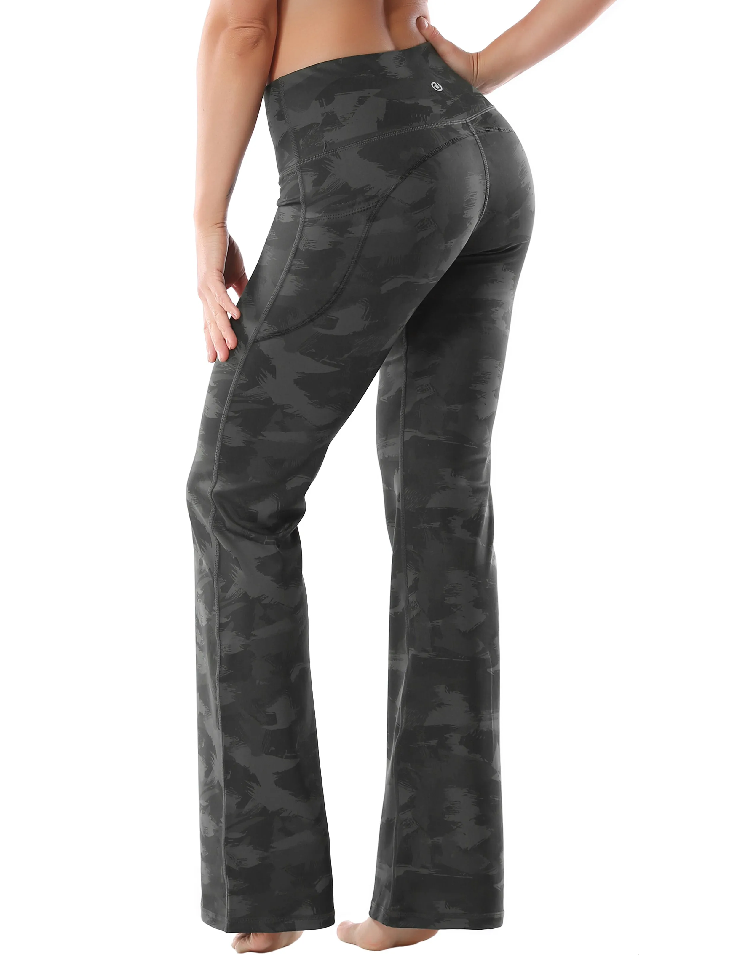 29" 31" 33" 35" 37"  Side Pockets Printed Bootcut Leggings dimgray brushcamo_yogastudio