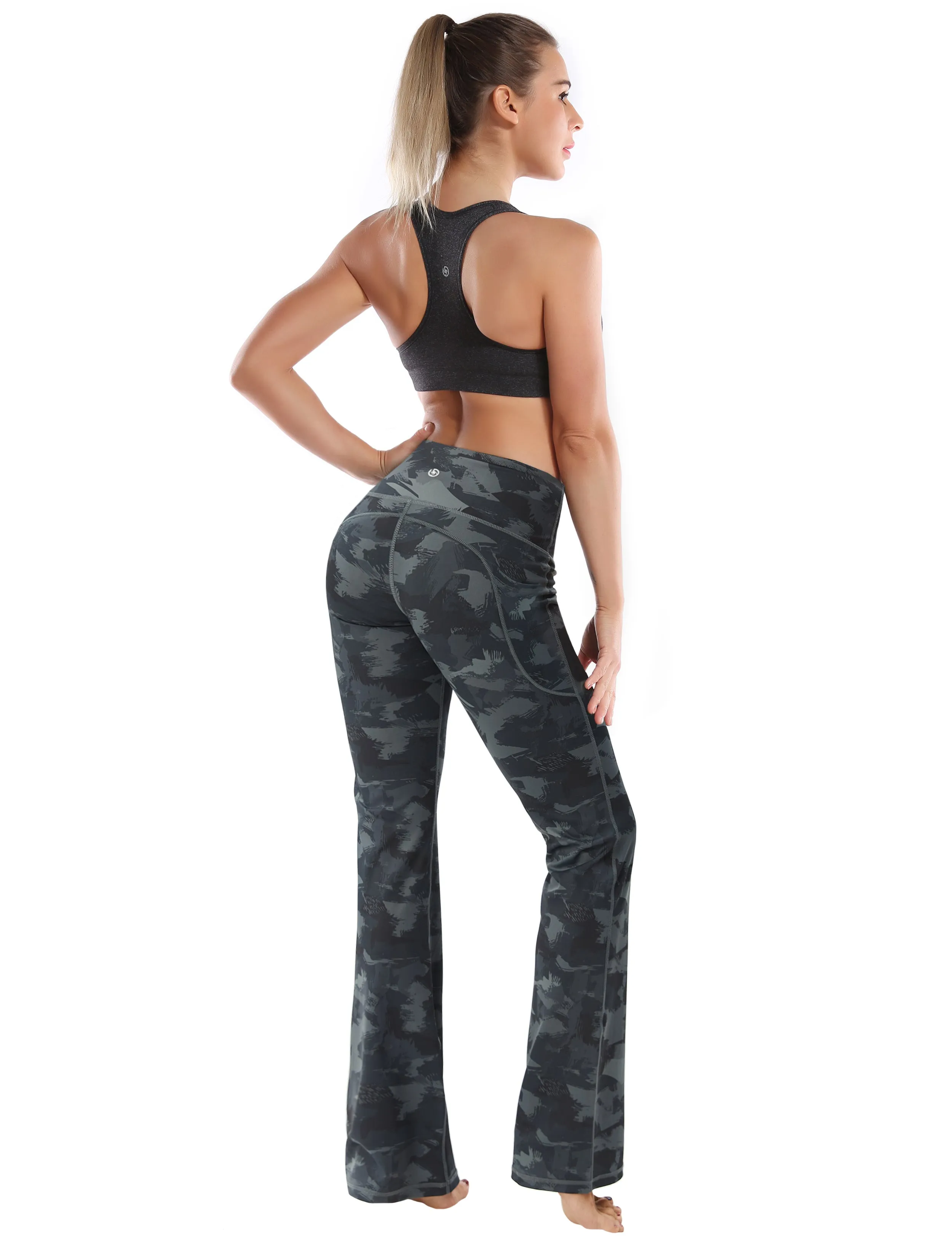 29" 31" 33" 35" 37"  Side Pockets Printed Bootcut Leggings dimgray brushcamo_yogastudio