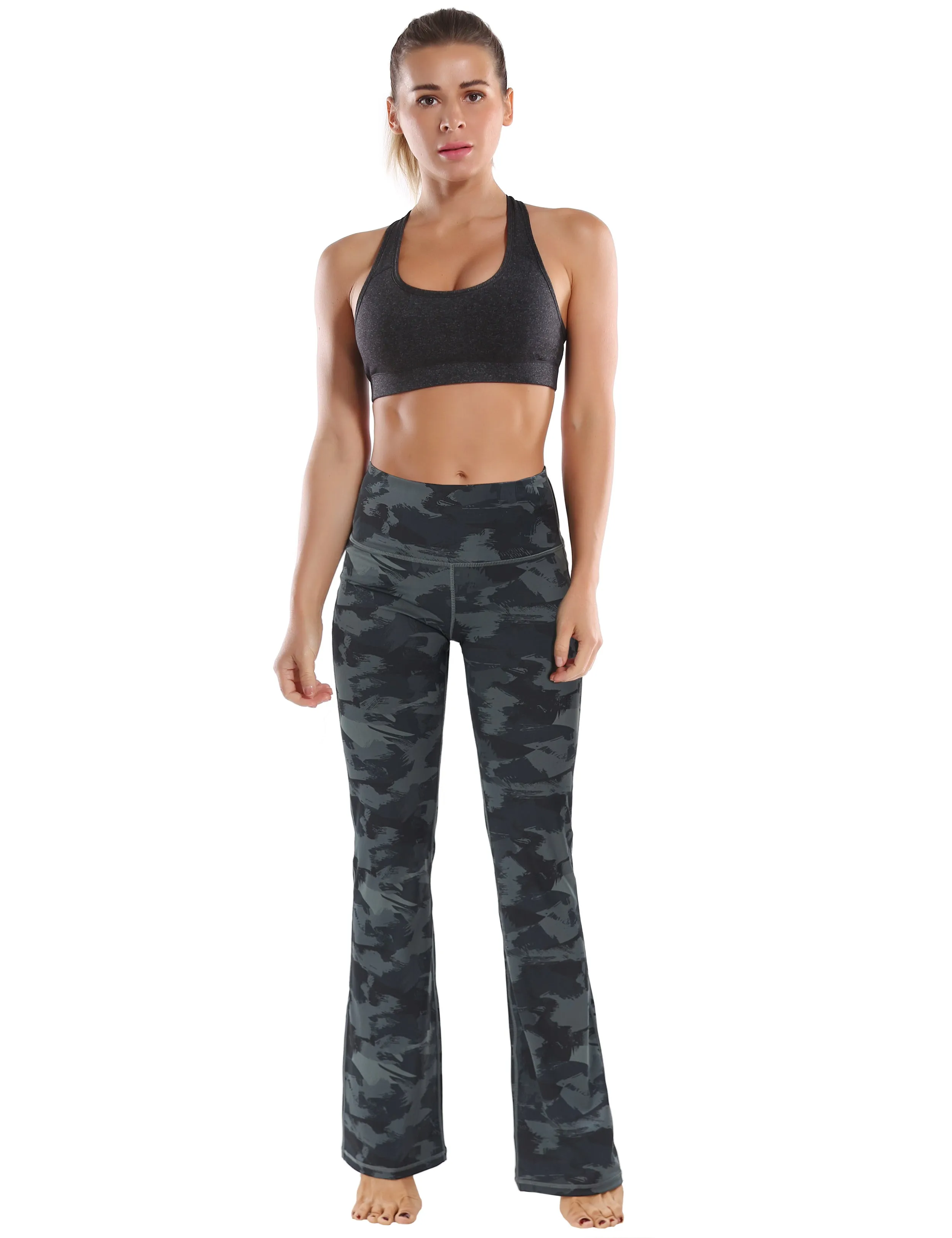 29" 31" 33" 35" 37"  Side Pockets Printed Bootcut Leggings dimgray brushcamo_yogastudio