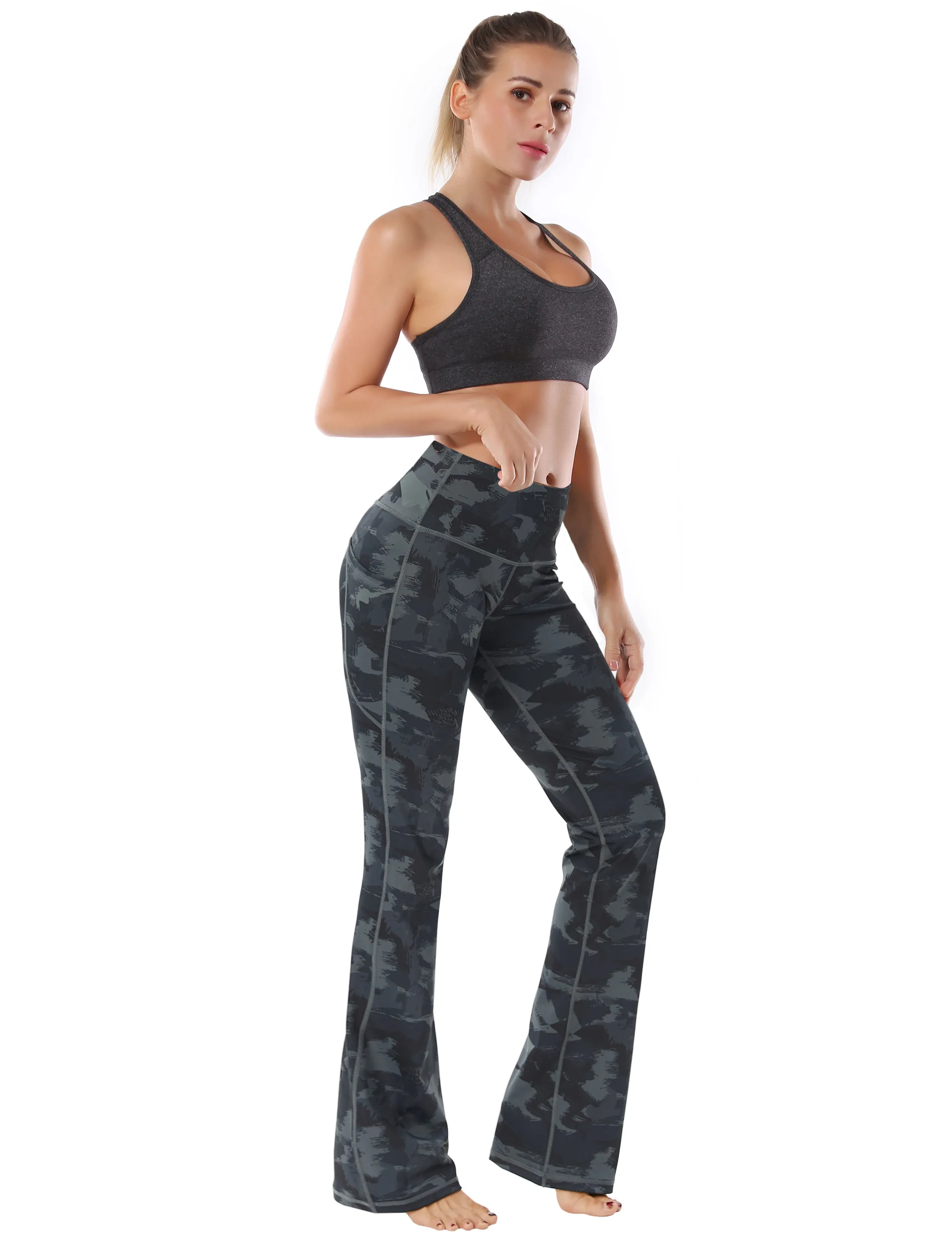 29" 31" 33" 35" 37"  Side Pockets Printed Bootcut Leggings dimgray brushcamo_yogastudio