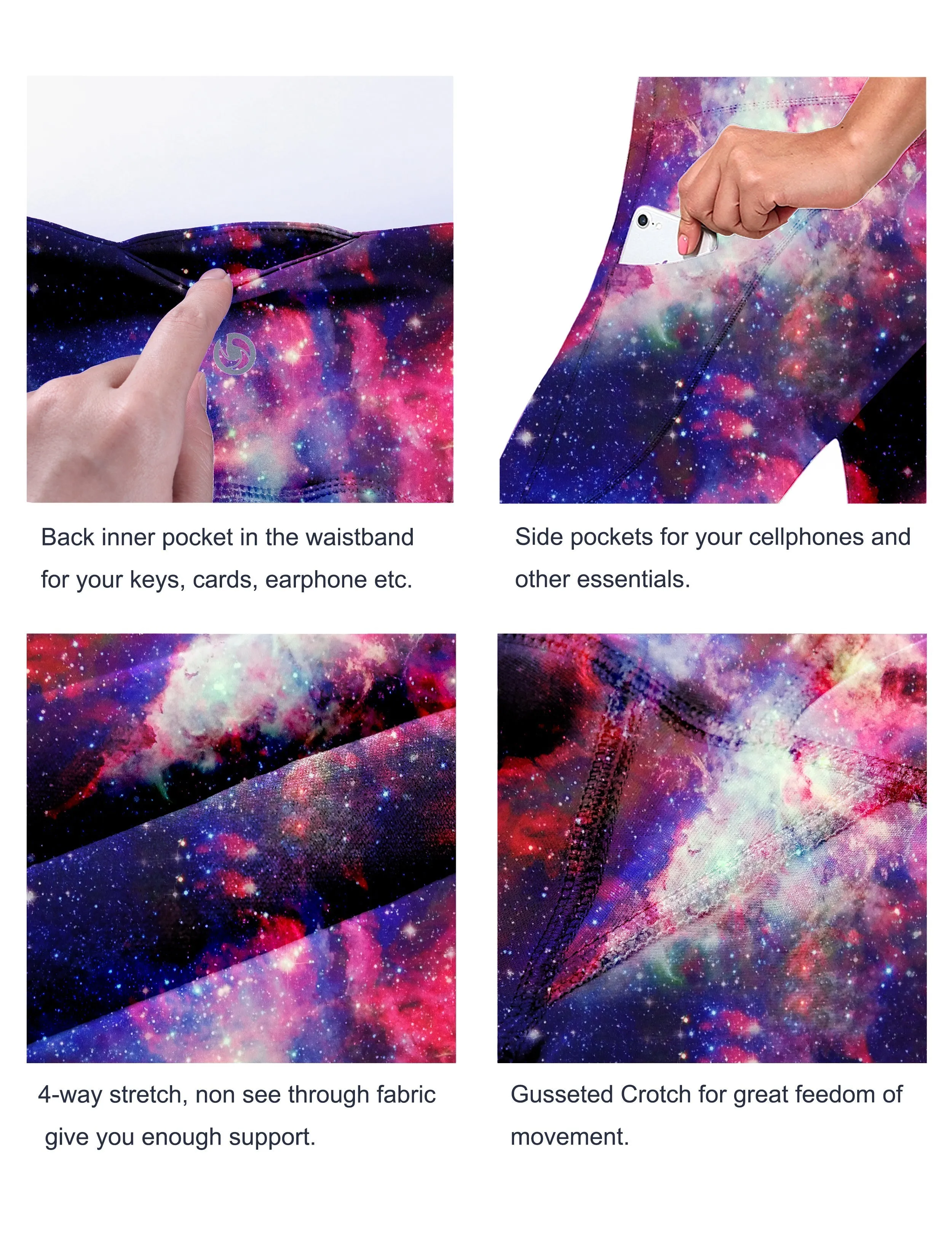 29" 31" 33" 35" 37"  Side Pockets Printed Bootcut Leggings galaxy_Gym