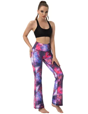 29" 31" 33" 35" 37"  Side Pockets Printed Bootcut Leggings galaxy_Gym