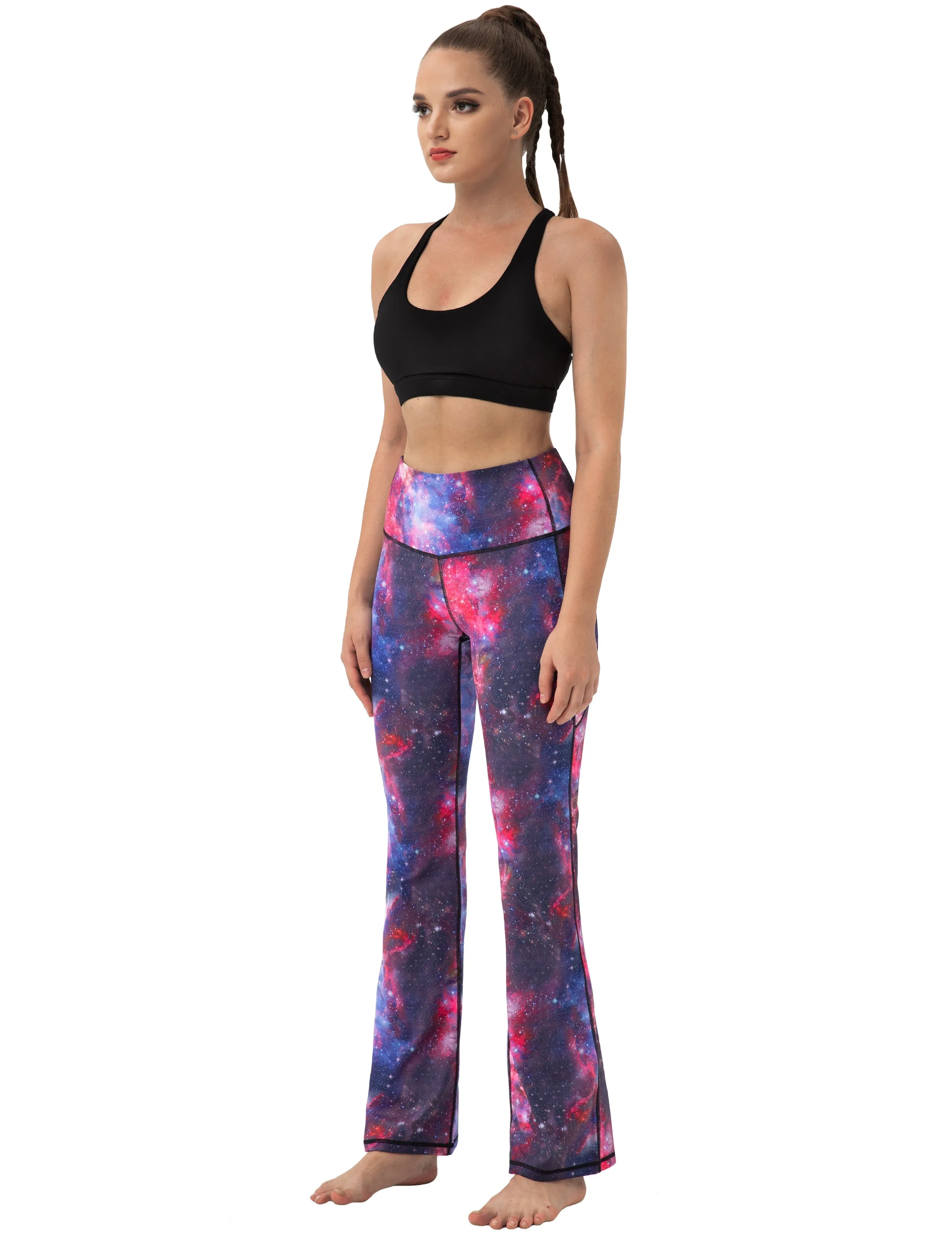 29" 31" 33" 35" 37"  Side Pockets Printed Bootcut Leggings galaxy_Plus Size