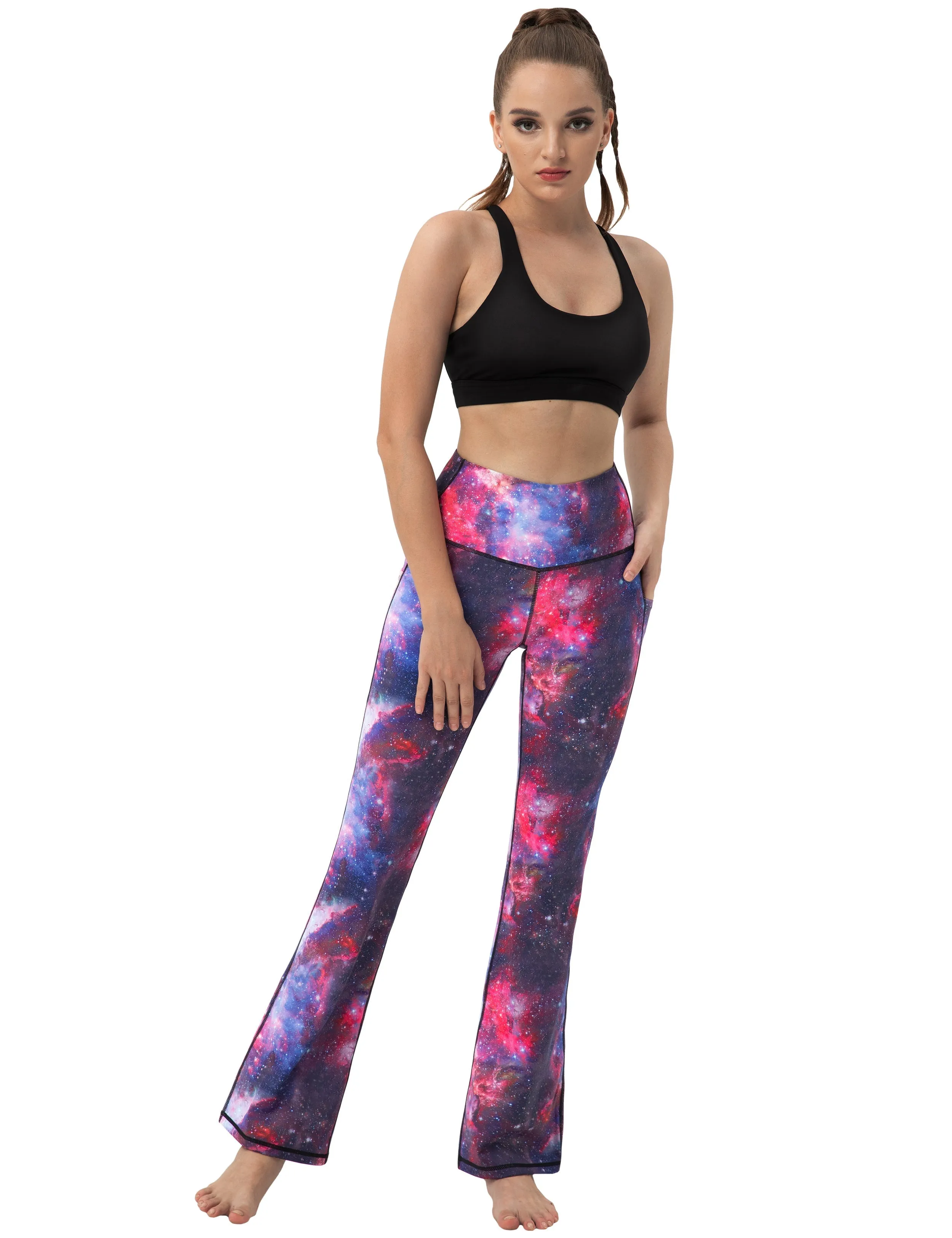 29" 31" 33" 35" 37"  Side Pockets Printed Bootcut Leggings galaxy_Plus Size