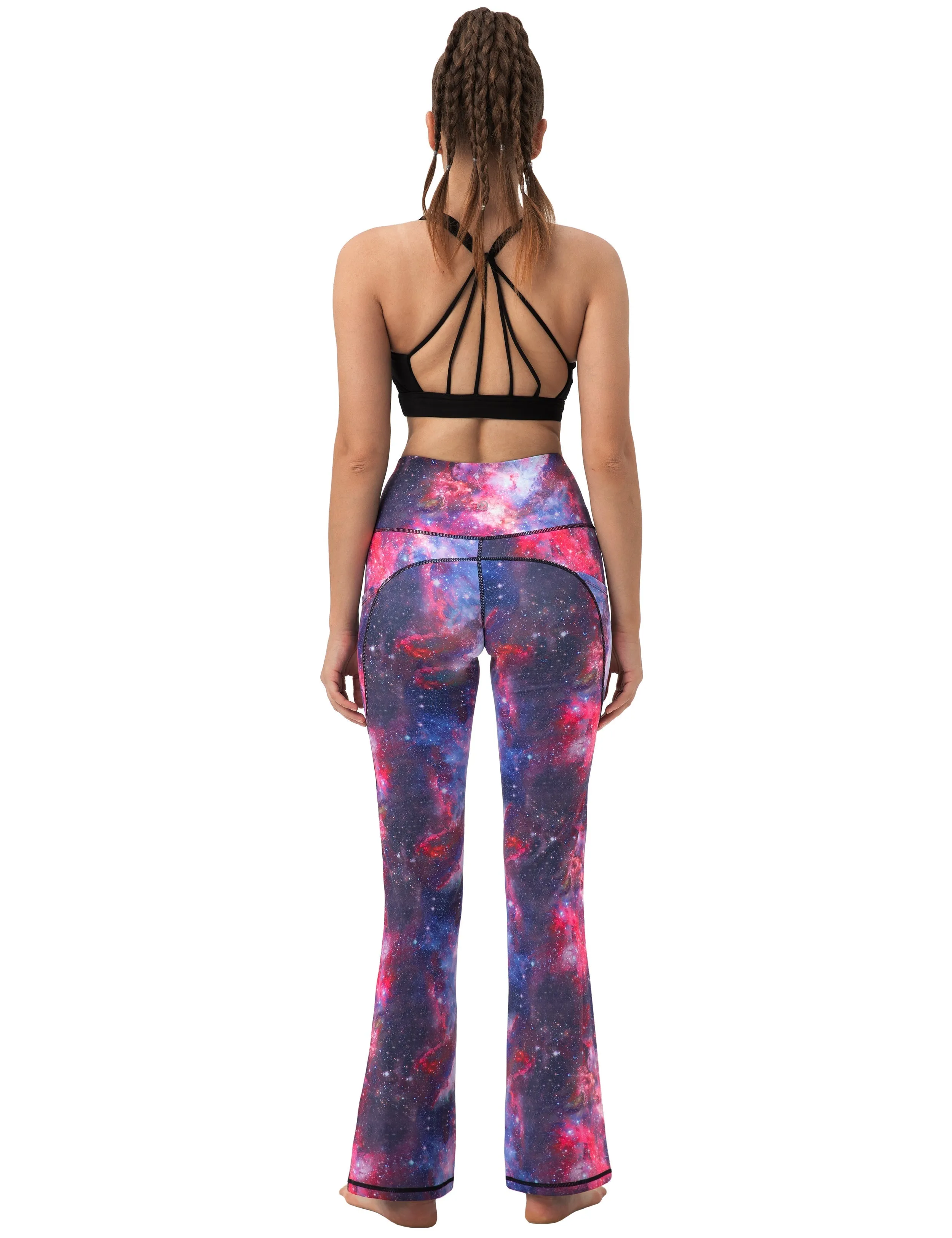 29" 31" 33" 35" 37"  Side Pockets Printed Bootcut Leggings galaxy_Plus Size