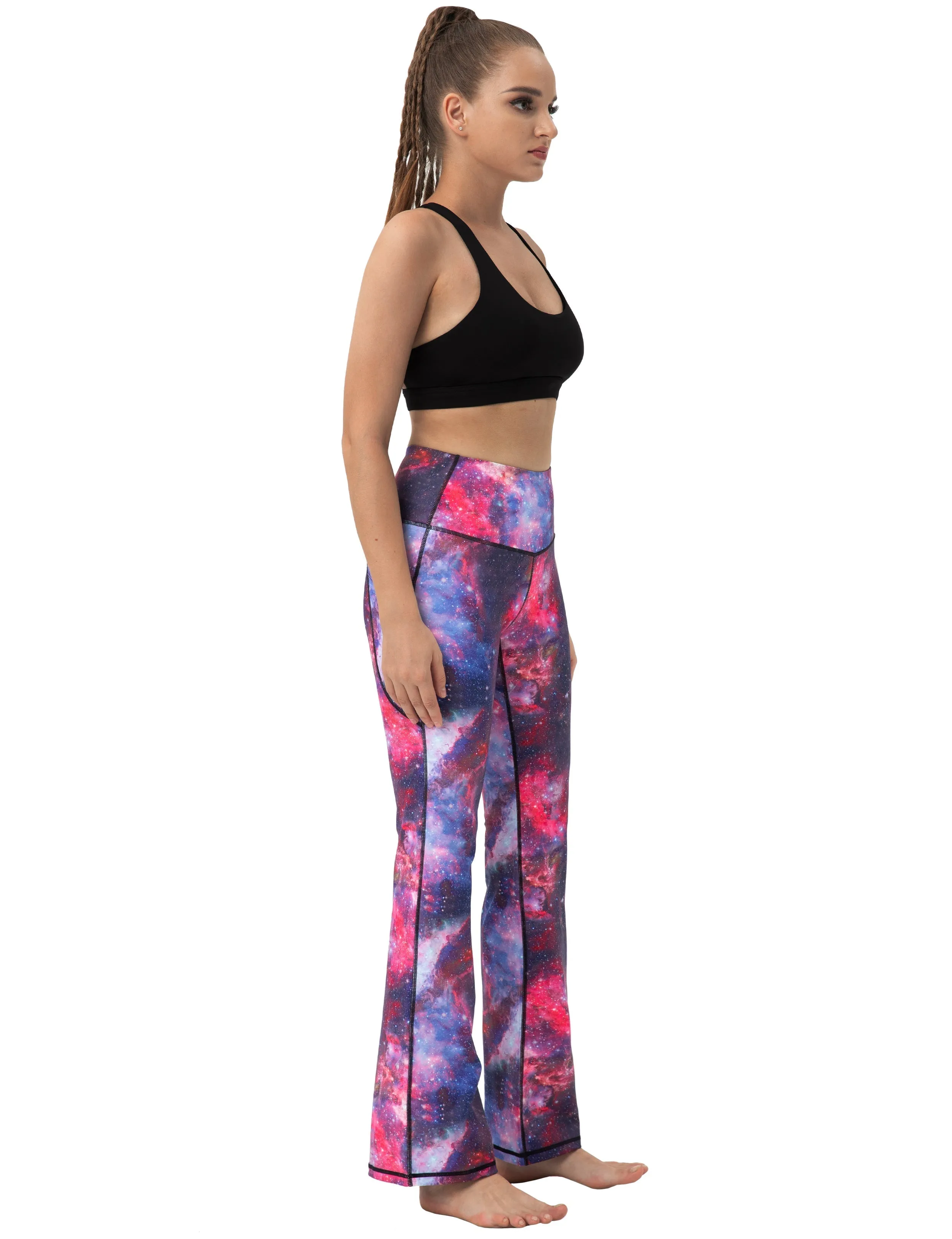 29" 31" 33" 35" 37"  Side Pockets Printed Bootcut Leggings galaxy_Plus Size