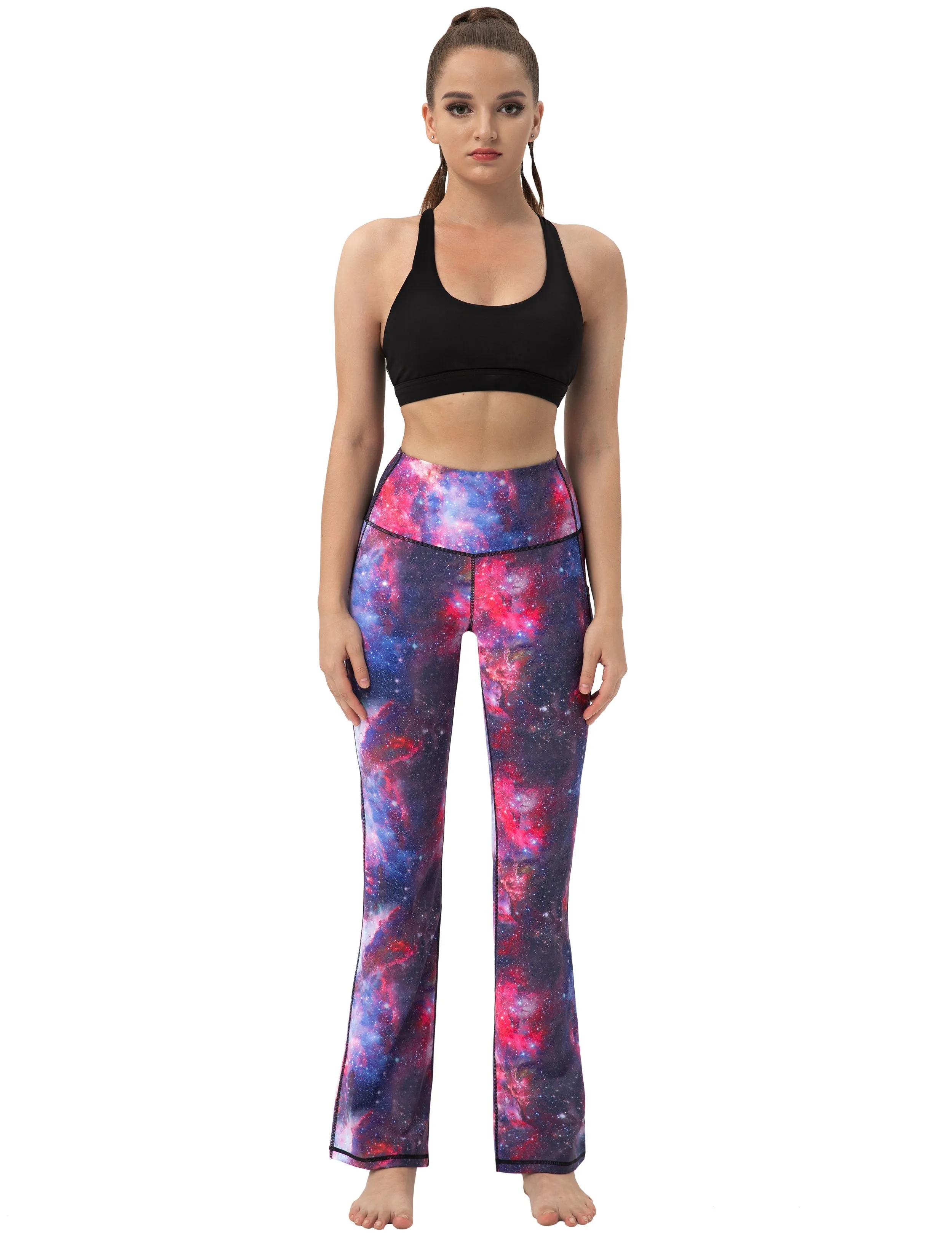 29" 31" 33" 35" 37"  Side Pockets Printed Bootcut Leggings galaxy_Plus Size