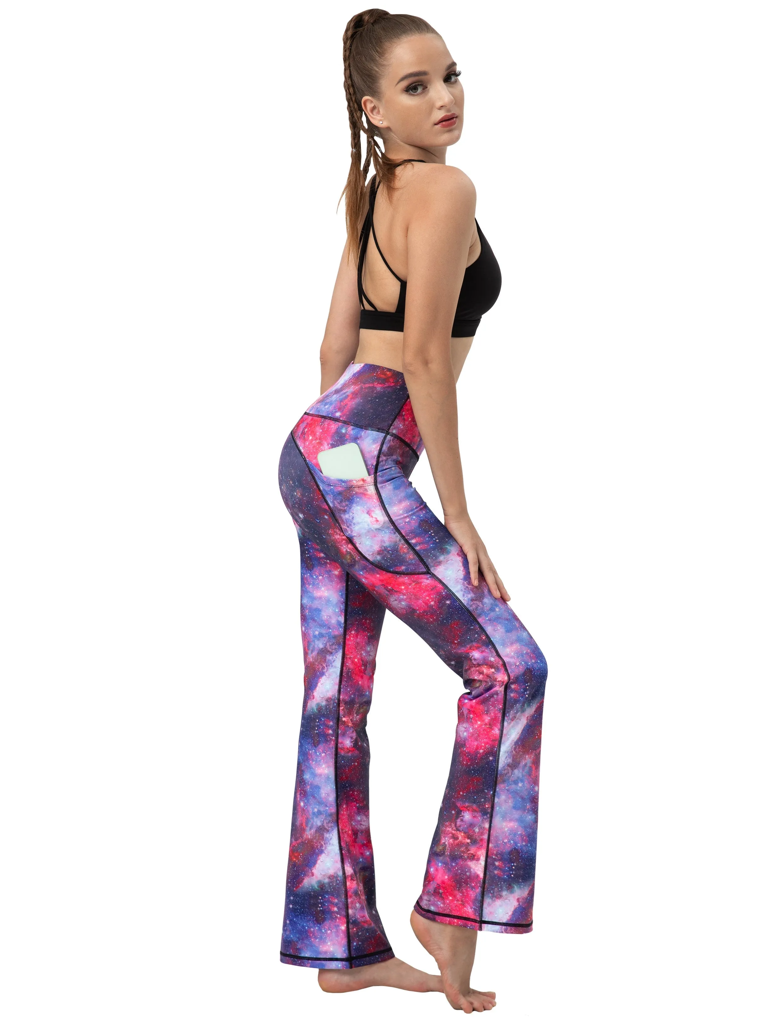 29" 31" 33" 35" 37"  Side Pockets Printed Bootcut Leggings galaxy_Plus Size