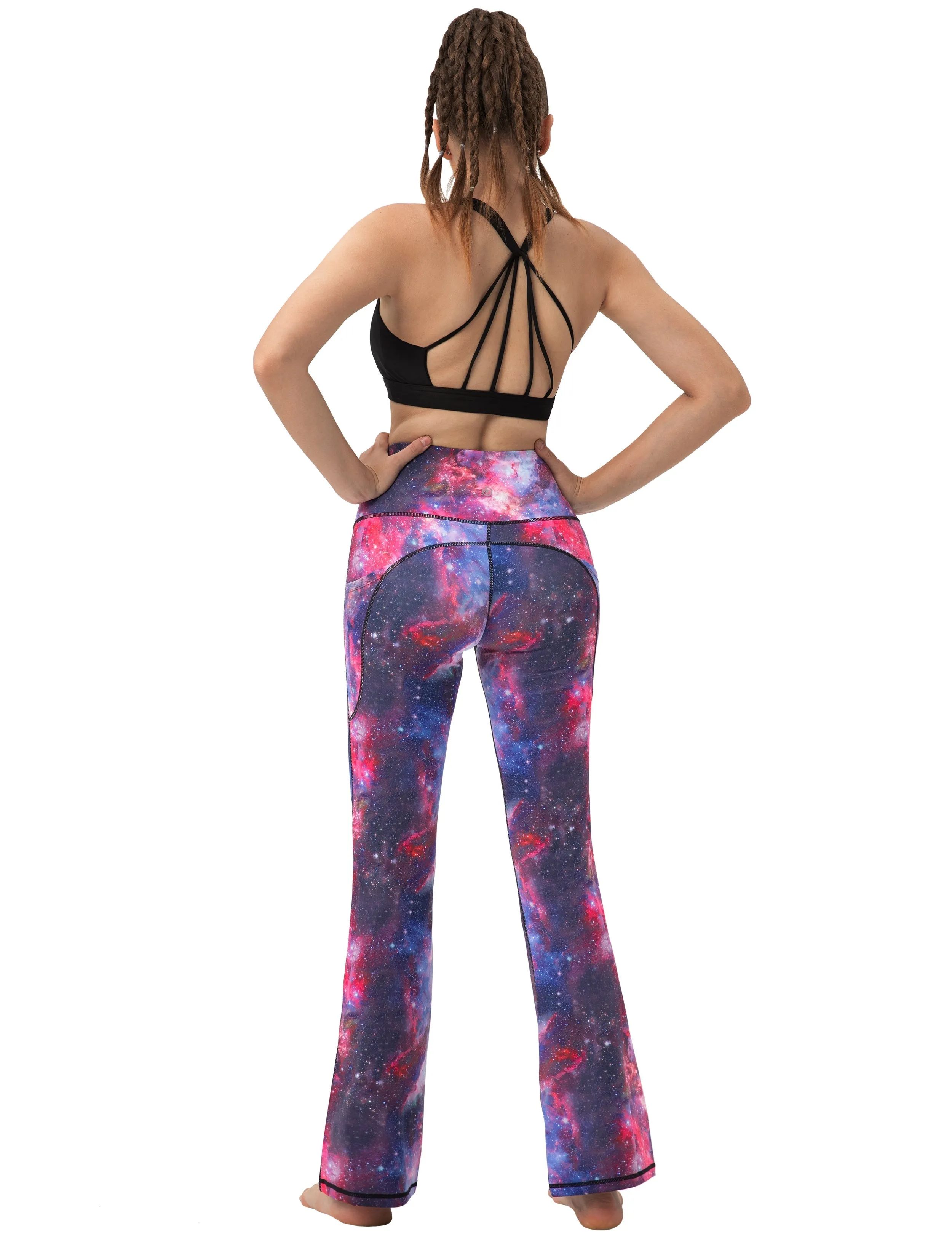 29" 31" 33" 35" 37"  Side Pockets Printed Bootcut Leggings galaxy_Plus Size