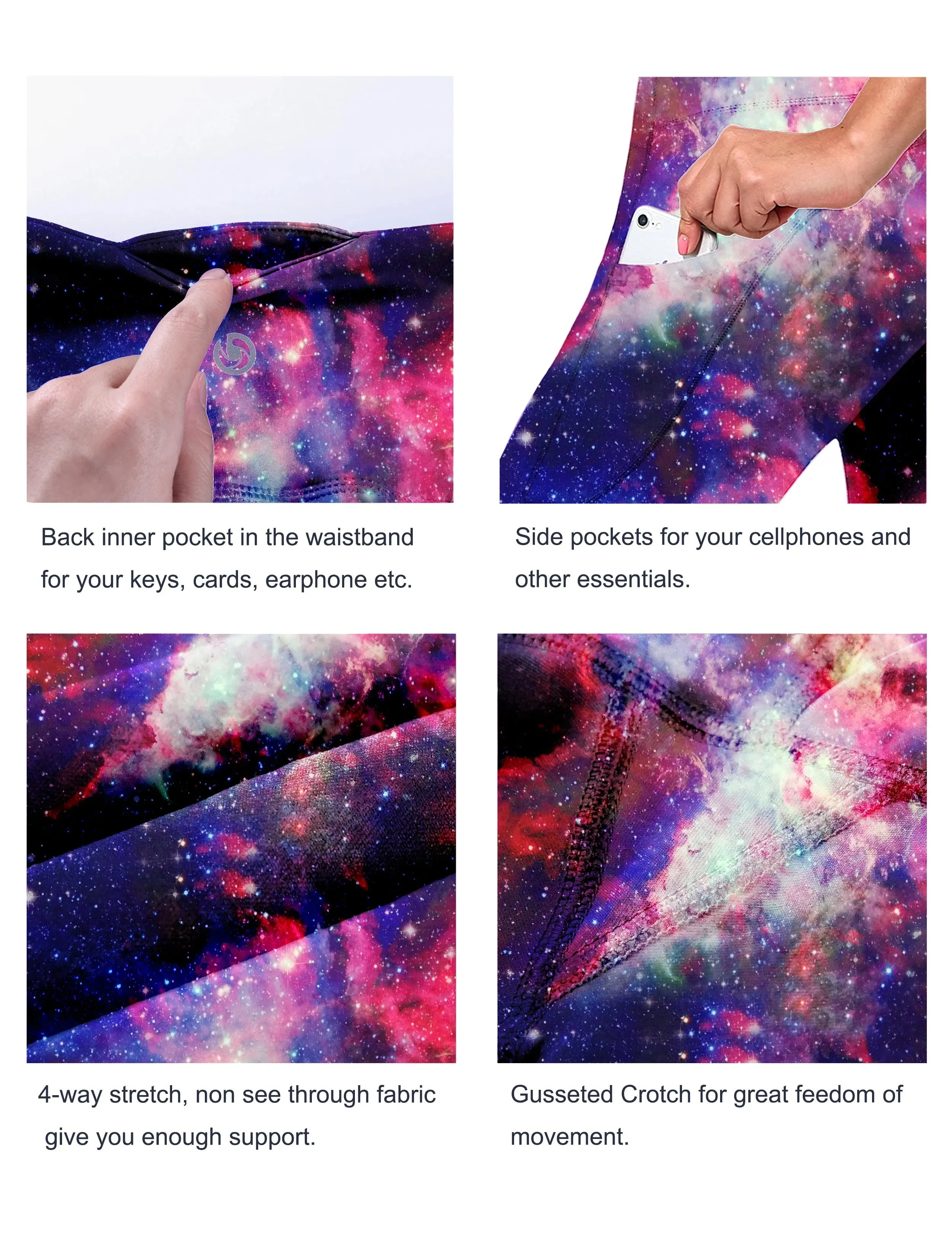 29" 31" 33" 35" 37"  Side Pockets Printed Bootcut Leggings galaxy_yogastudio